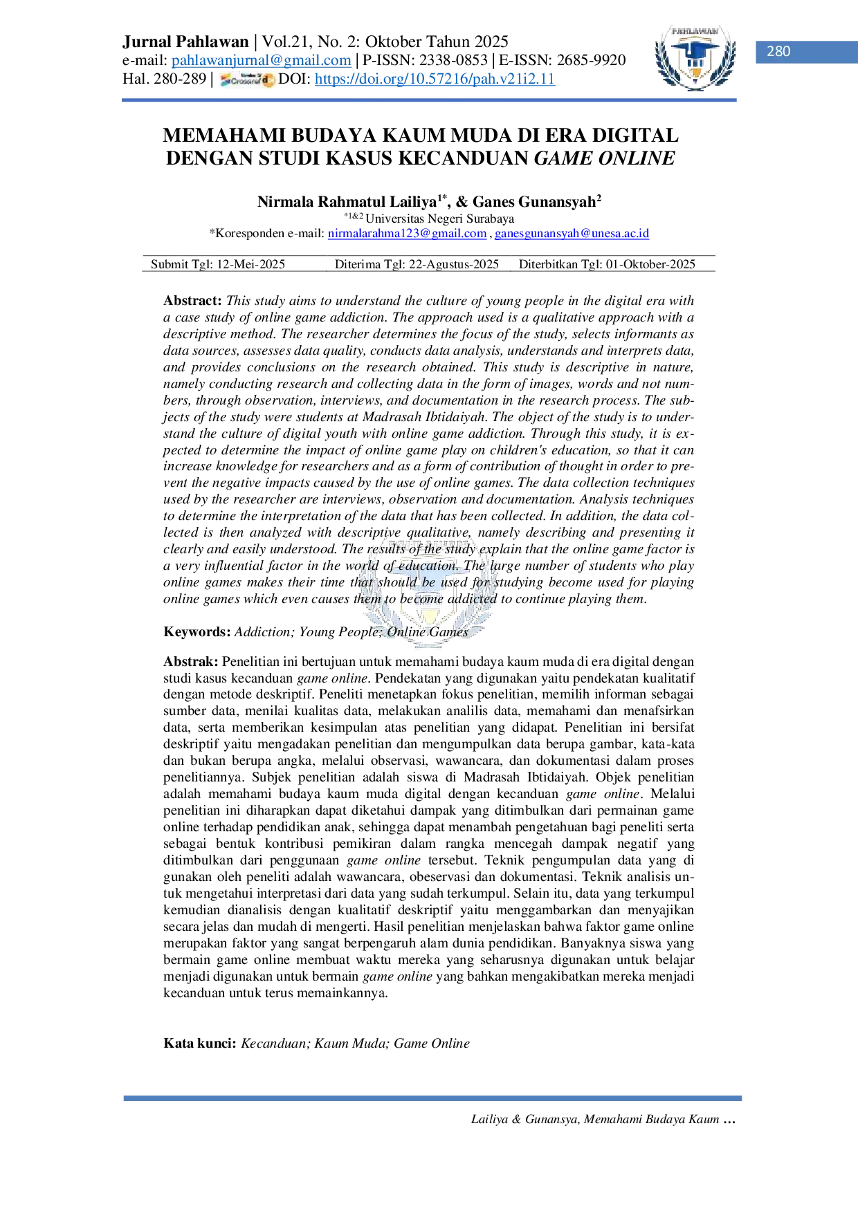 JURIS Memahami Budaya Kaum Muda di Era Digital dengan Studi Kasus Kecanduan Game Online