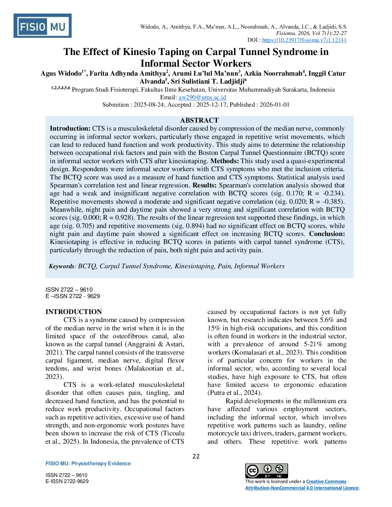 JURIS The Effect of Kinesio Taping on Carpal Tunnel Syndrome in Informal Sector Workers