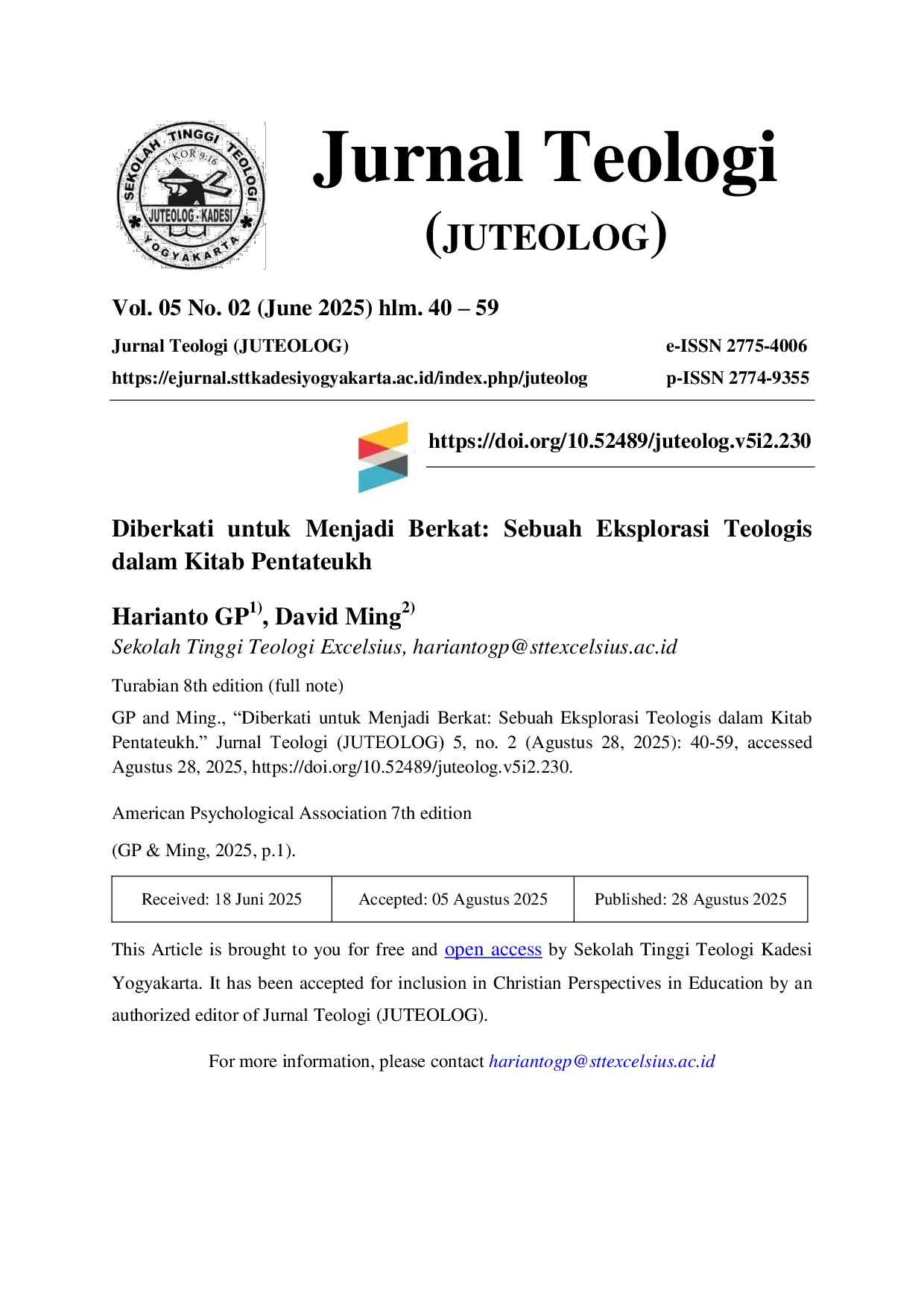 JURIS Diberkati Untuk Menjadi Berkat Sebuah Eksplorasi Teologis Dalam Kitab Pentateukh
