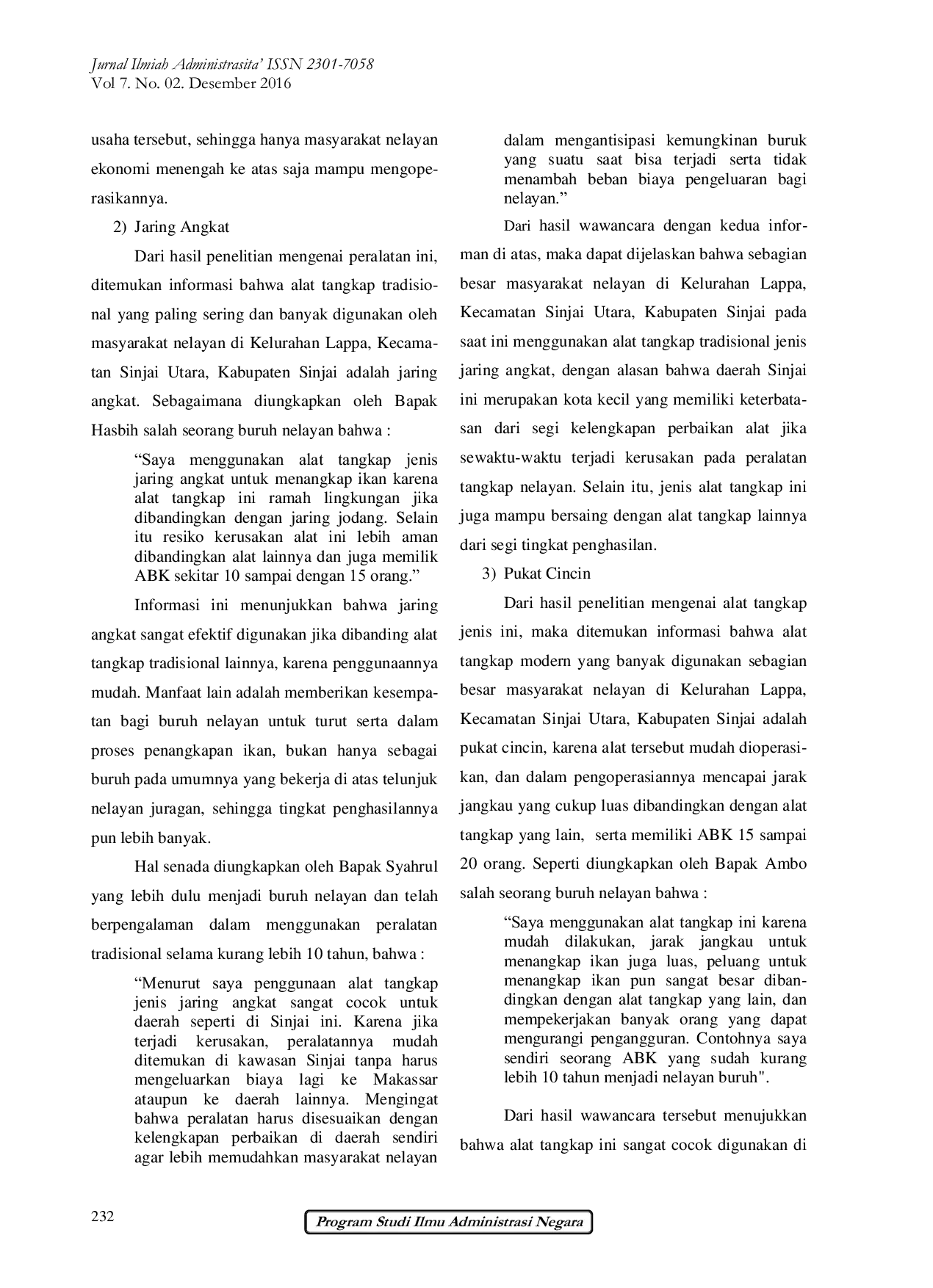 JURIS Perubahan Ekonomi Masyarakat Nelayan Dari Alat Tangkap Ikan Tradisional Ke Modern Di Kelurahan Lappa Kecamatan Sinjai Utara Kabupaten Sinjai