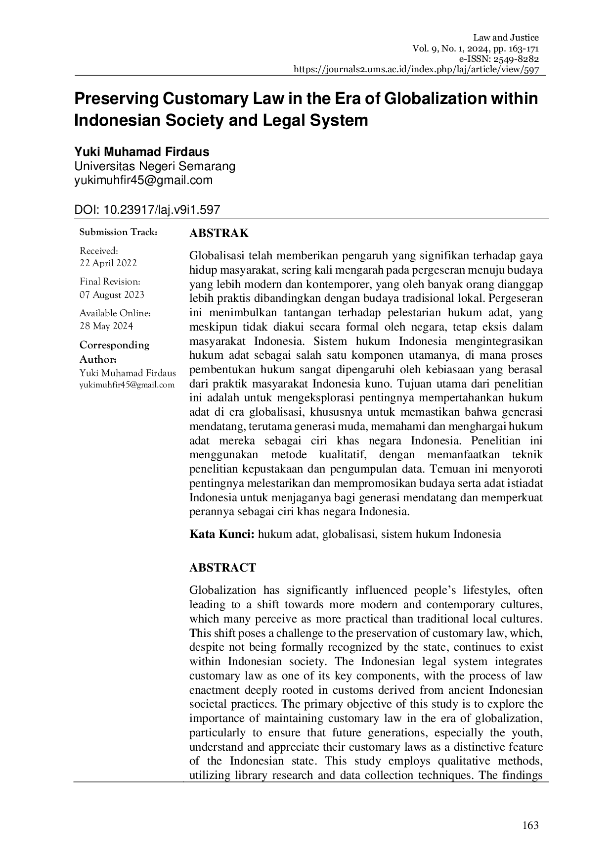 JURIS Preserving Customary Law in the Era of Globalization within Indonesian Society and Legal System