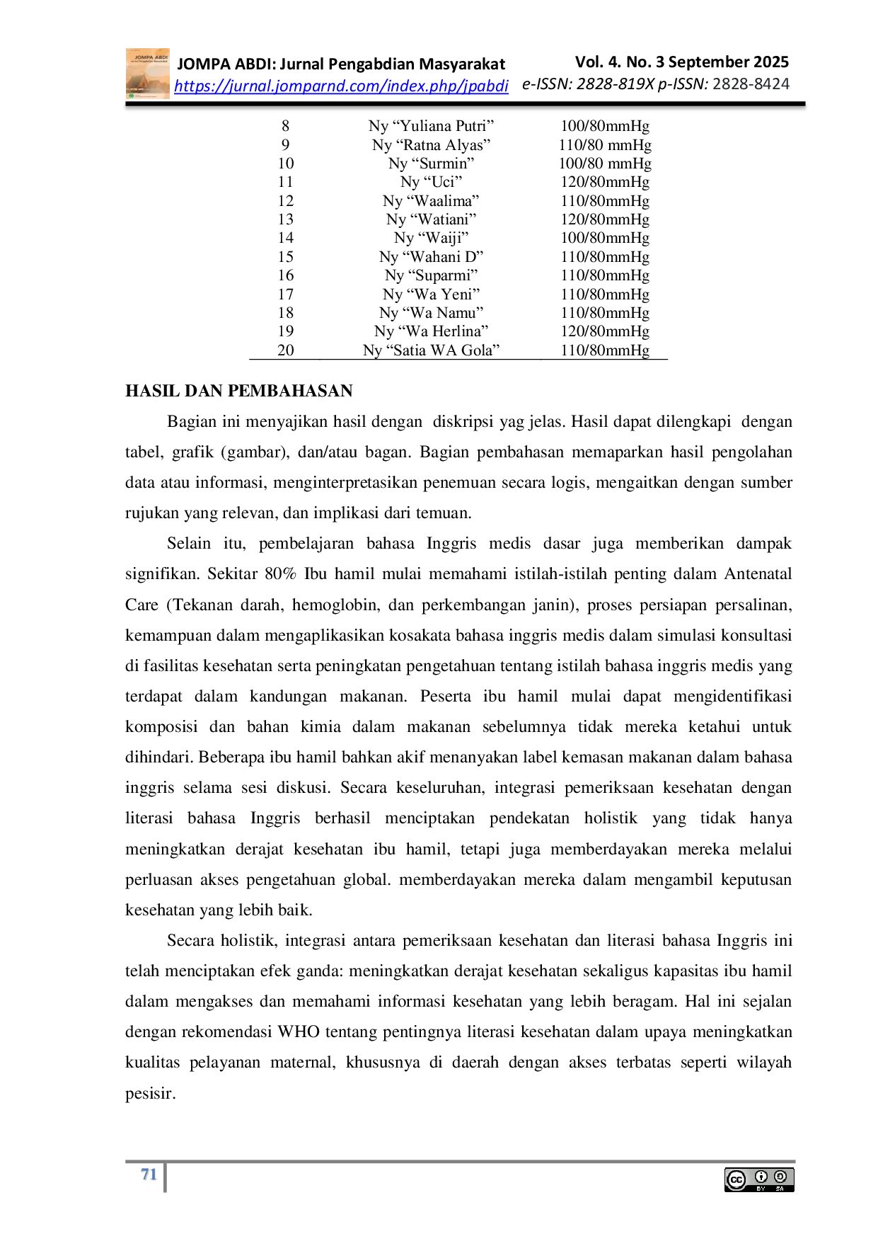 JURIS Pemeriksaan Kesehatan Ibu Hamil Dengan Pembelajaran Bahasa Inggris Di Wilayah Pesisir Desa Holimombo Jaya Kecamatan Pasarwajo Kabupaten Buton