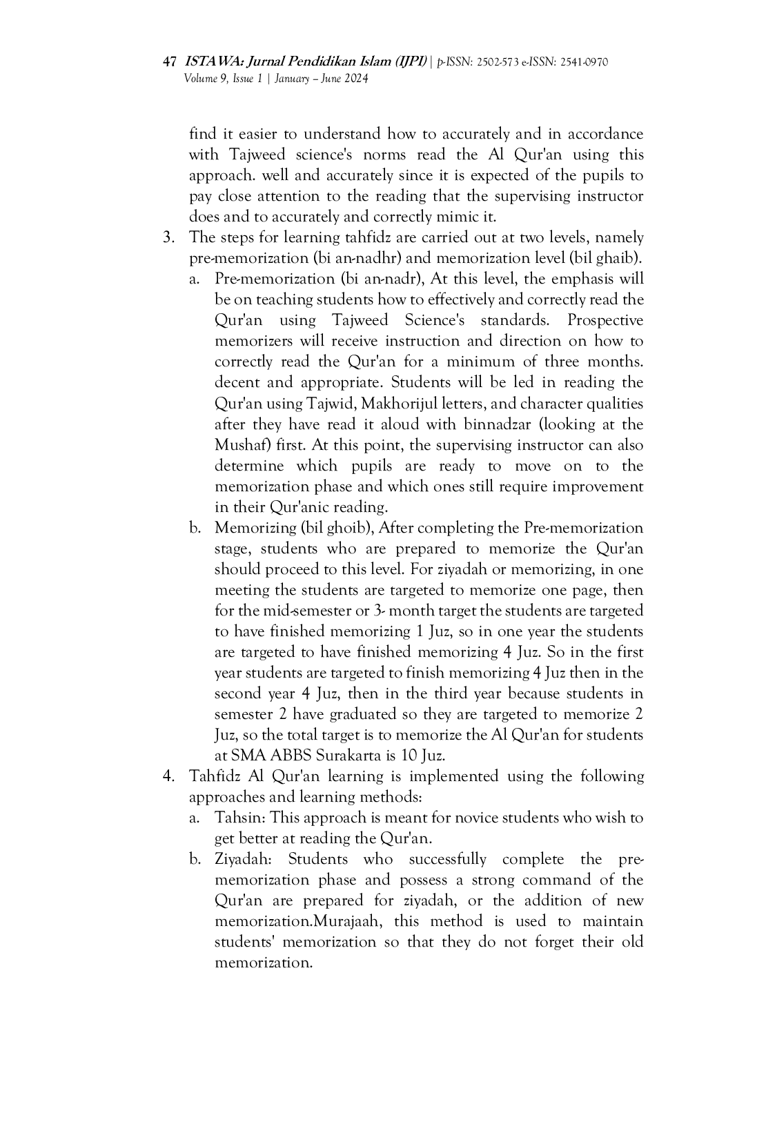 JURIS Development of Qur an Tahfidz Learning Model in High School ABBS Abidin Billingual Boarding School Surakarta