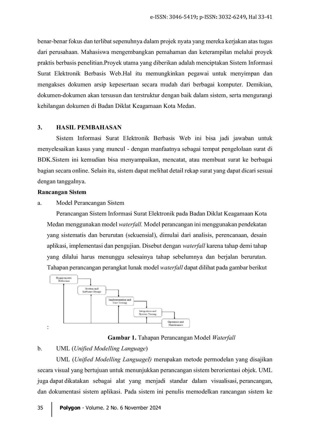 JURIS Sistem Informasi Surat Elektronik Badan Diklat Keagamaan Kota Medan Berbasis Web Menggunakan Penegembangan Waterfall