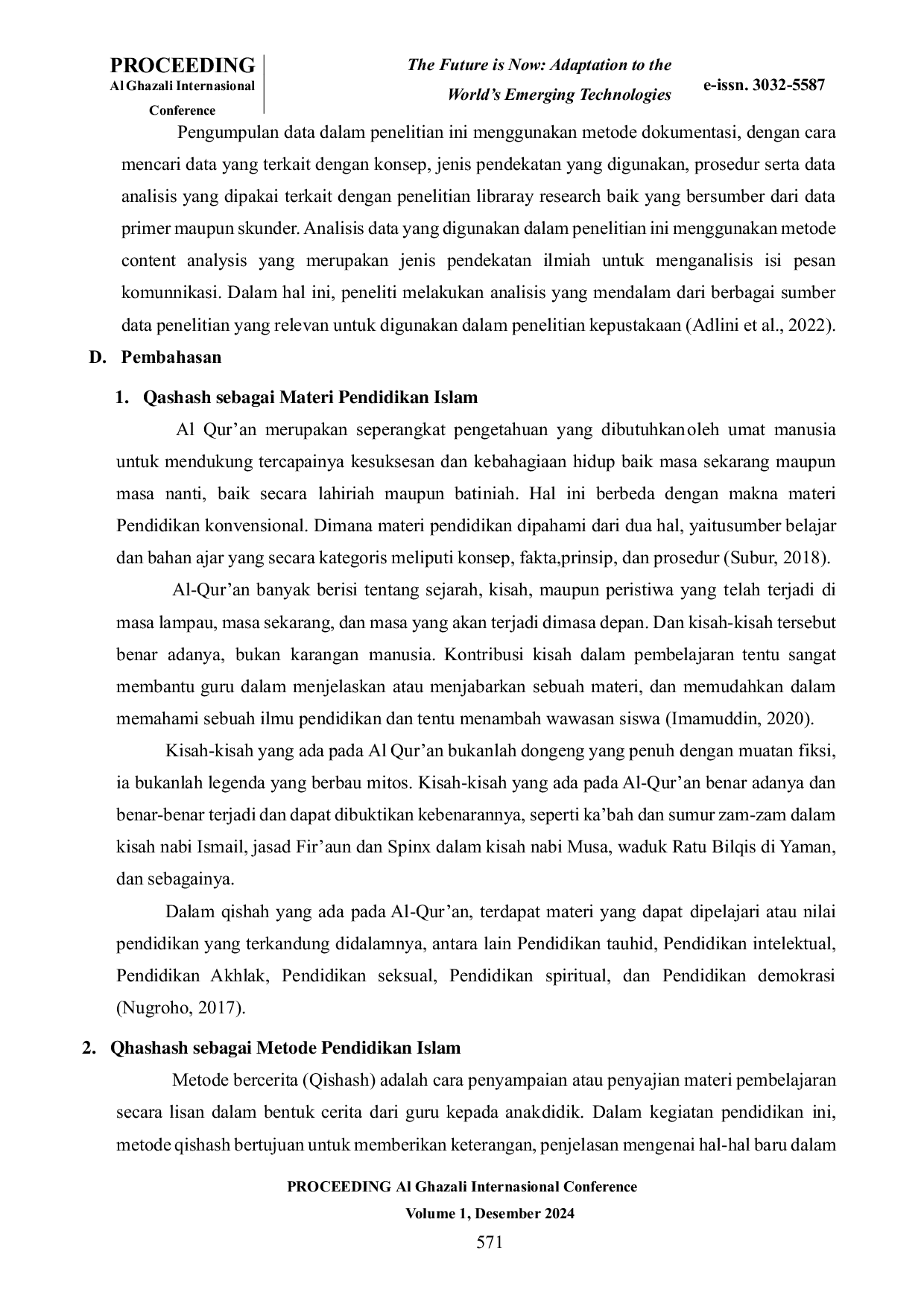 JURIS Qashash as Material and Method in Islamic Education