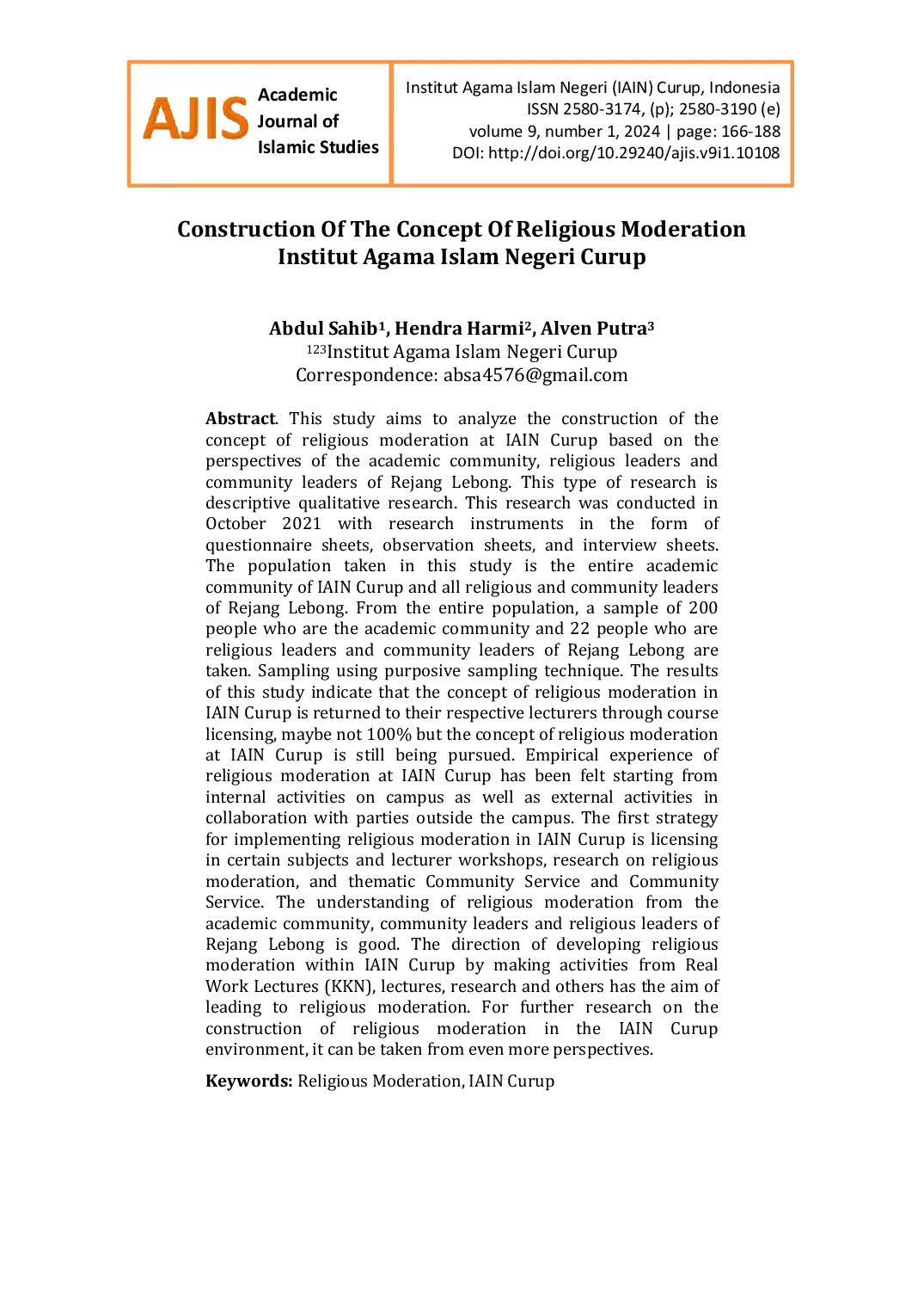 JURIS Construction of The Concept of Religious Moderation Institut Agama Islam Negeri Curup