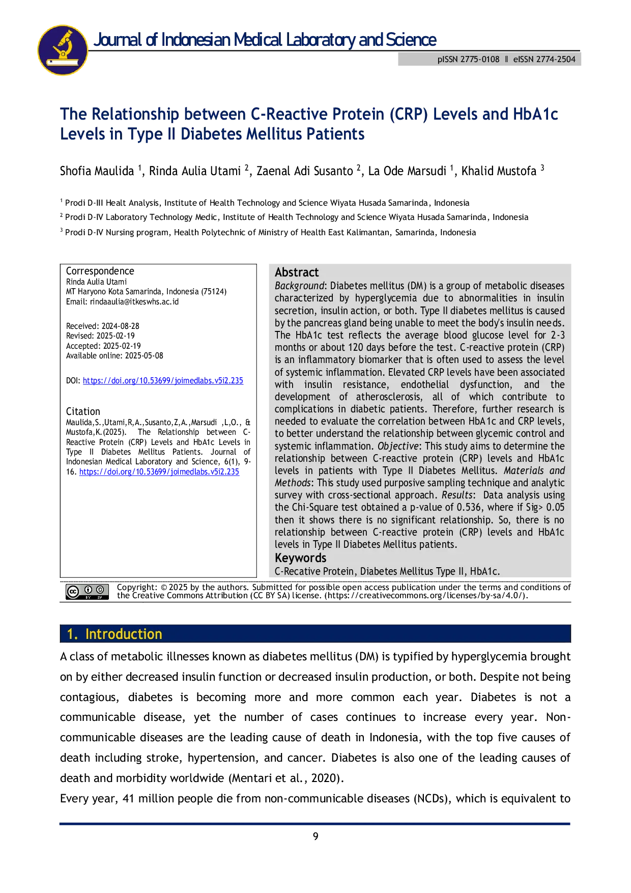 JURIS The Relationship Between C Reactive Protein CRP Levels and HbA1c Levels in Type II Diabetes Mellitus Patients