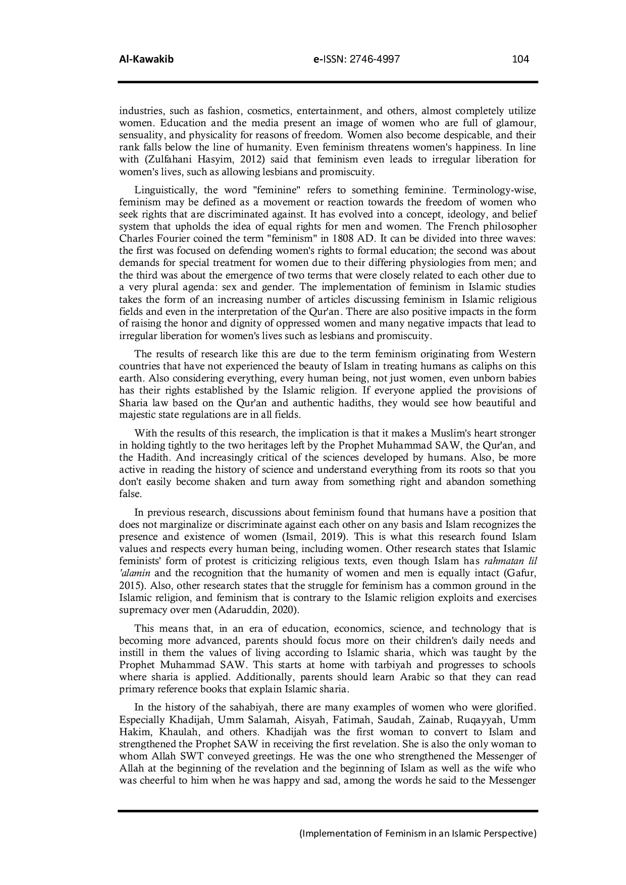 JURIS Implementation of Feminism in an Islamic Perspective