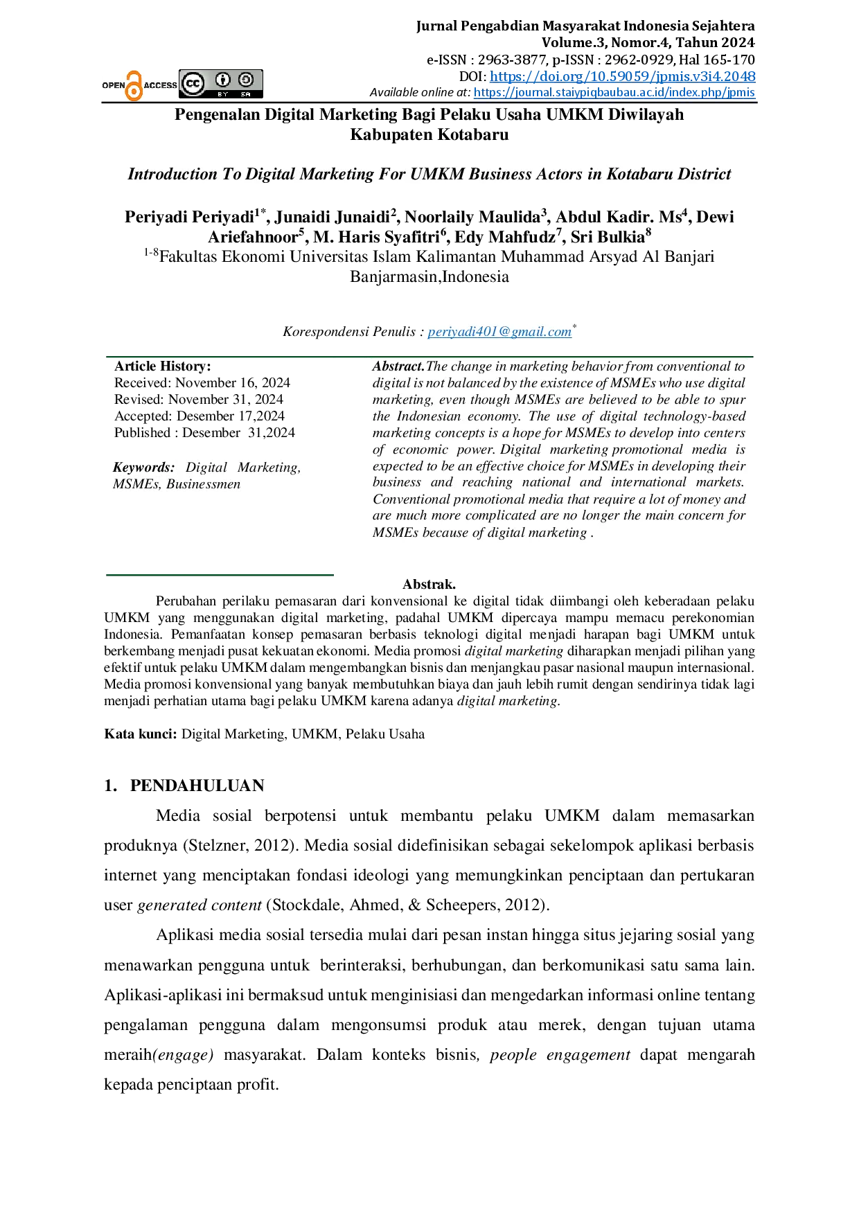 juris Pengenalan Digital Marketing Bagi Pelaku Usaha UMKM Diwilayah Kabupaten Kotabaru