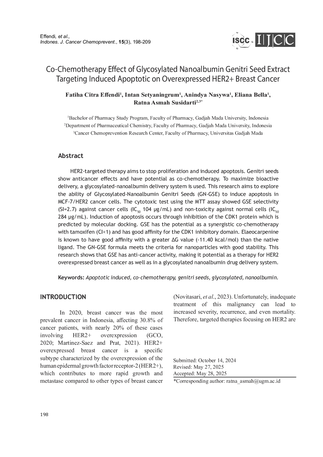JURIS Co Chemotherapy Effect of Glycosylated Nanoalbumin Genitri Seed Extract Targeting Induced Apoptotic on Overexpressed HER2 Breast Cancer