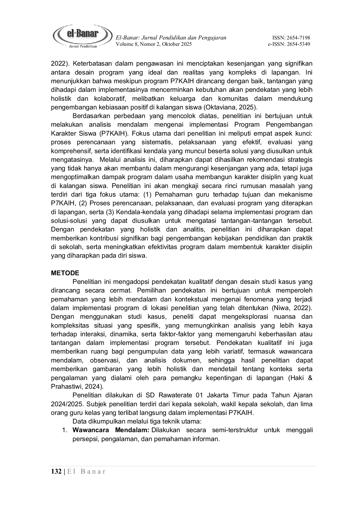 JURIS Implementasi Program Tujuh Kebiasaan Anak Indonesia Hebat dalam Membangun Karakter Disiplin Siswa