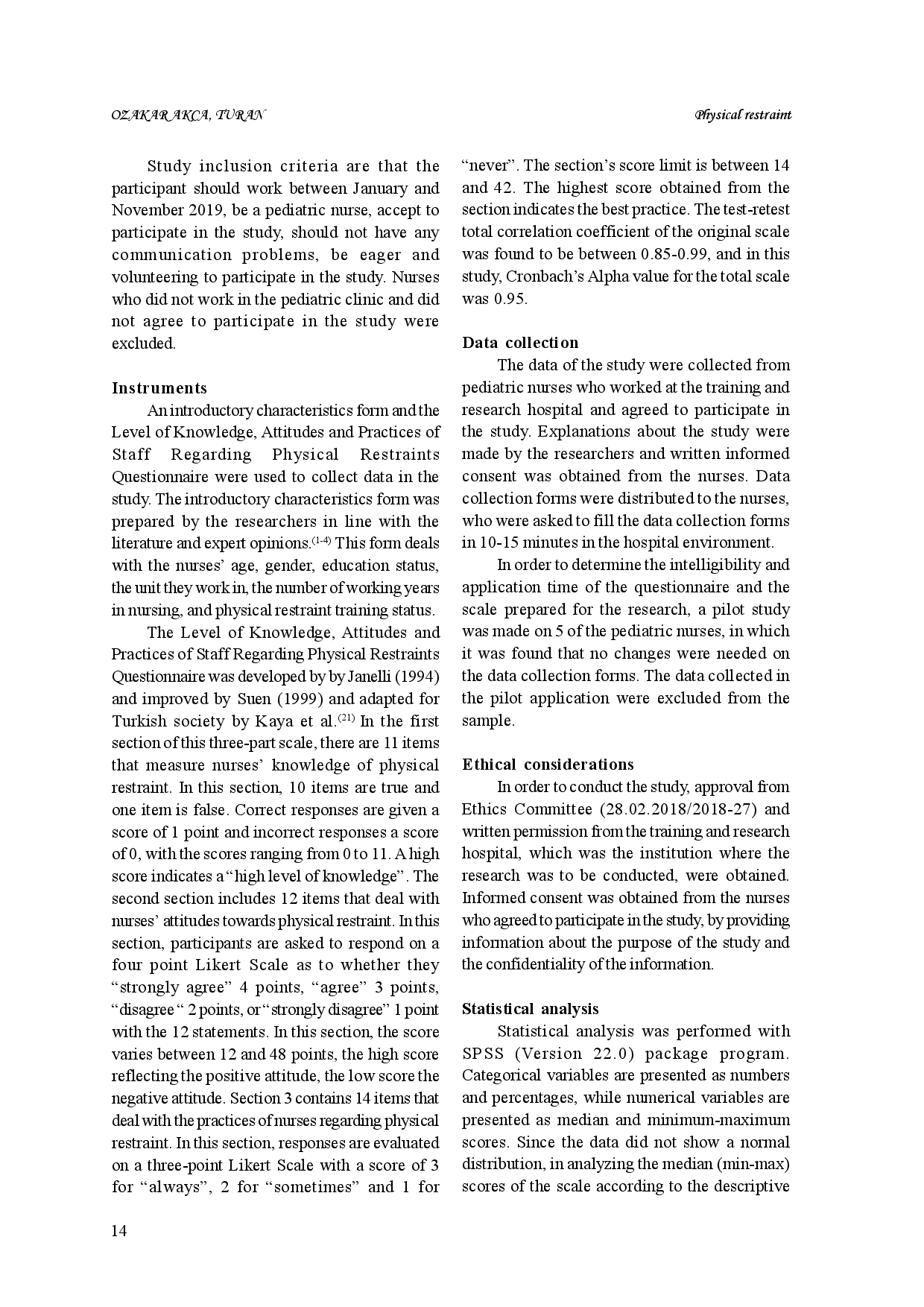 juris Nurses knowledge attitudes and practices related to physical restraint the case from Turkey