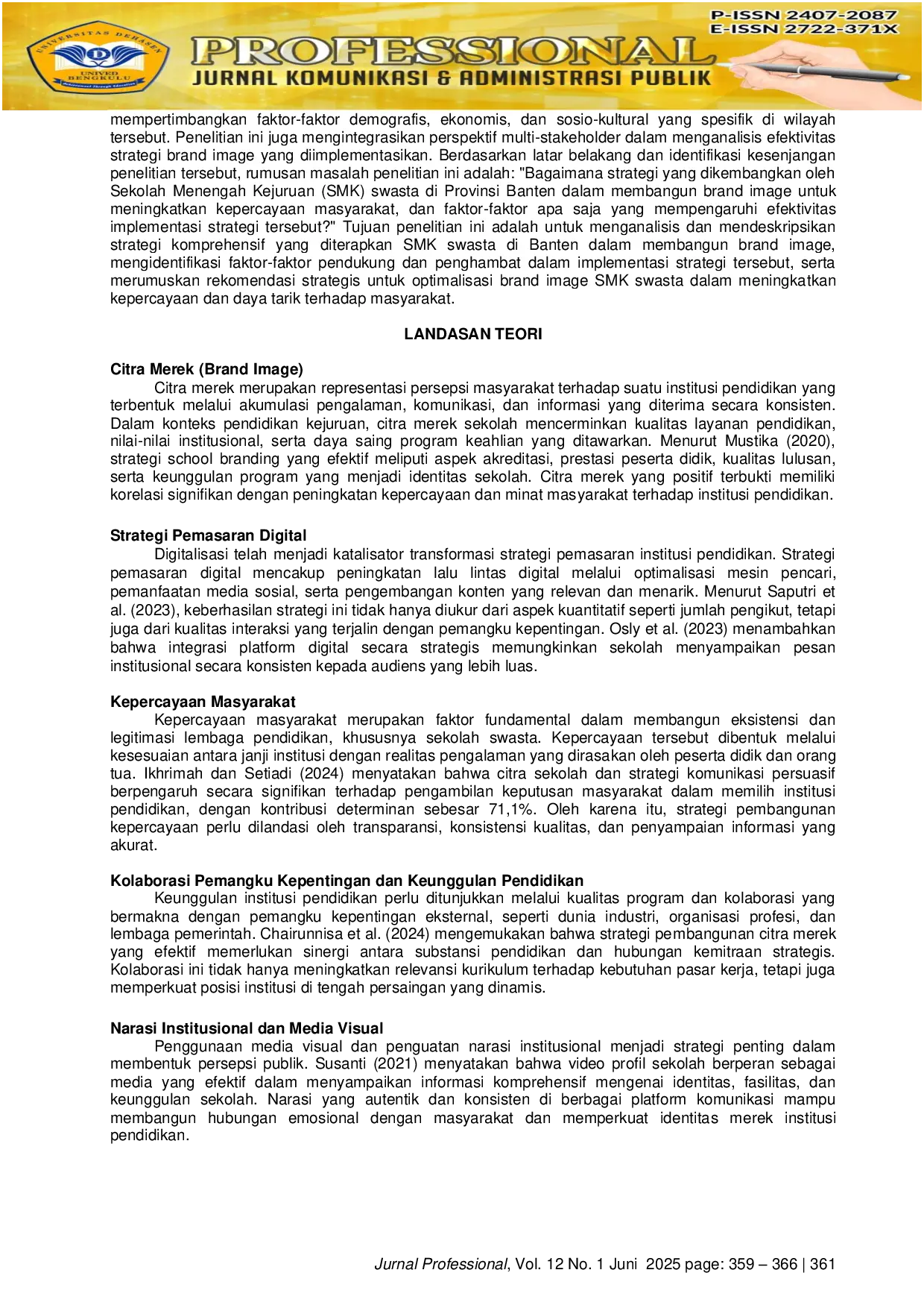 JURIS Strategi Sekolah Menengah Kejuruan SMK Swasta Di Banten Dalam Membangun Brand Image Untuk Meningkatkan Kepercayaan Masyarakat