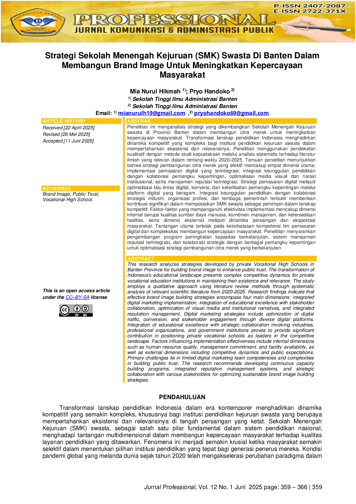JURIS Strategi Sekolah Menengah Kejuruan SMK Swasta Di Banten Dalam Membangun Brand Image Untuk Meningkatkan Kepercayaan Masyarakat