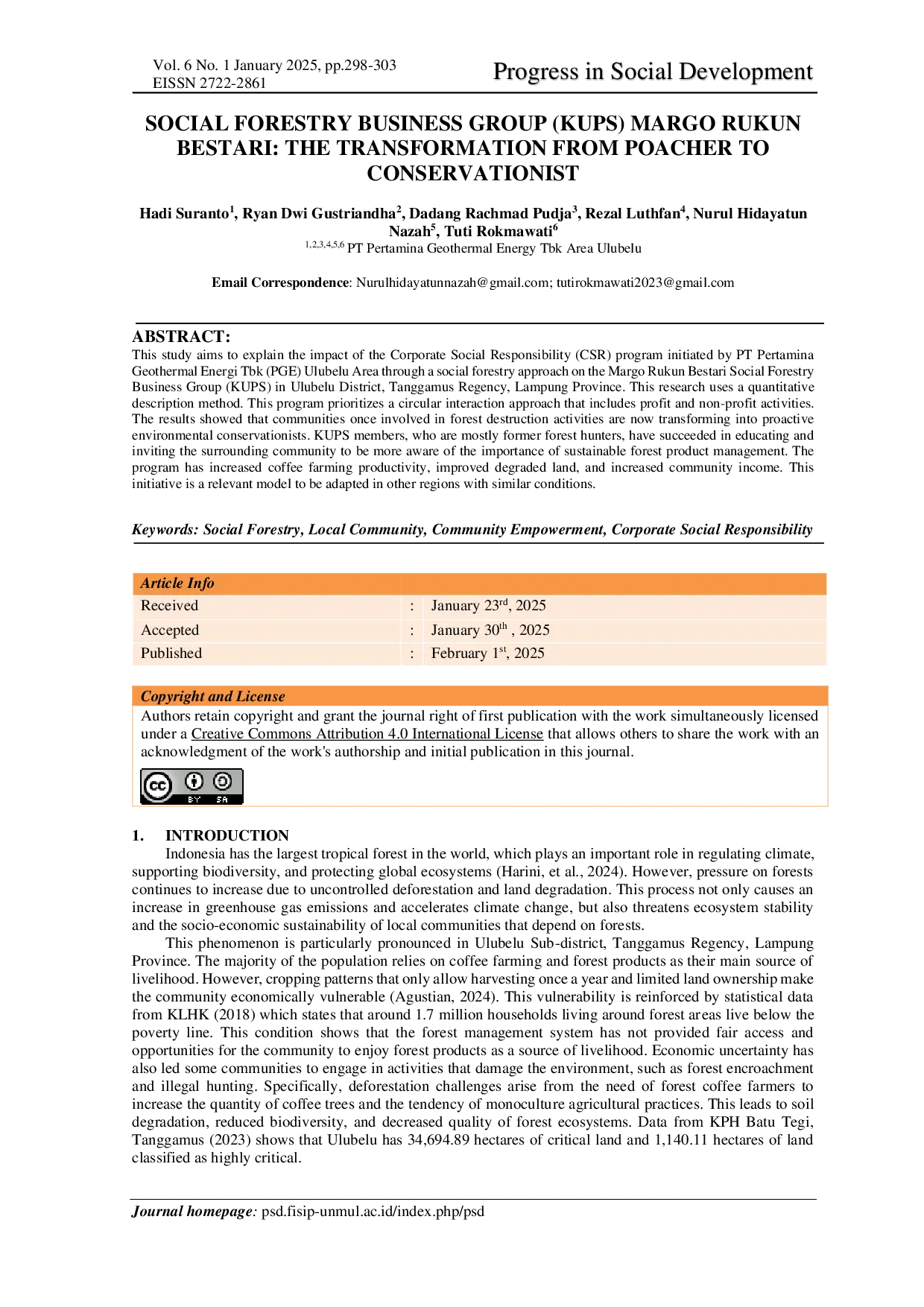 JURIS Social Forestry Business Group Kups Margo Rukun Bestari The Transformation From Poacher To Conservationist