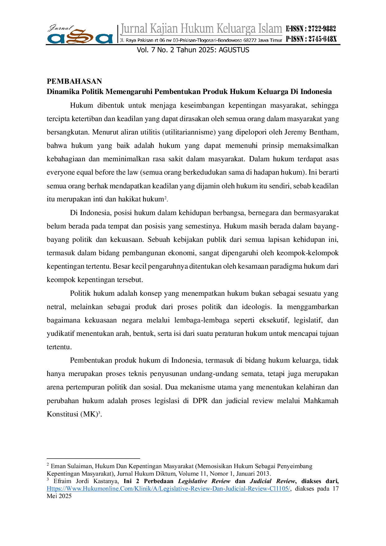 JURIS Karakter Produk Hukum Dalam Pembentukan UU No 16 Tahun 2019 Characteristics of Legal Products in the Formation of Law No 16 of 2019
