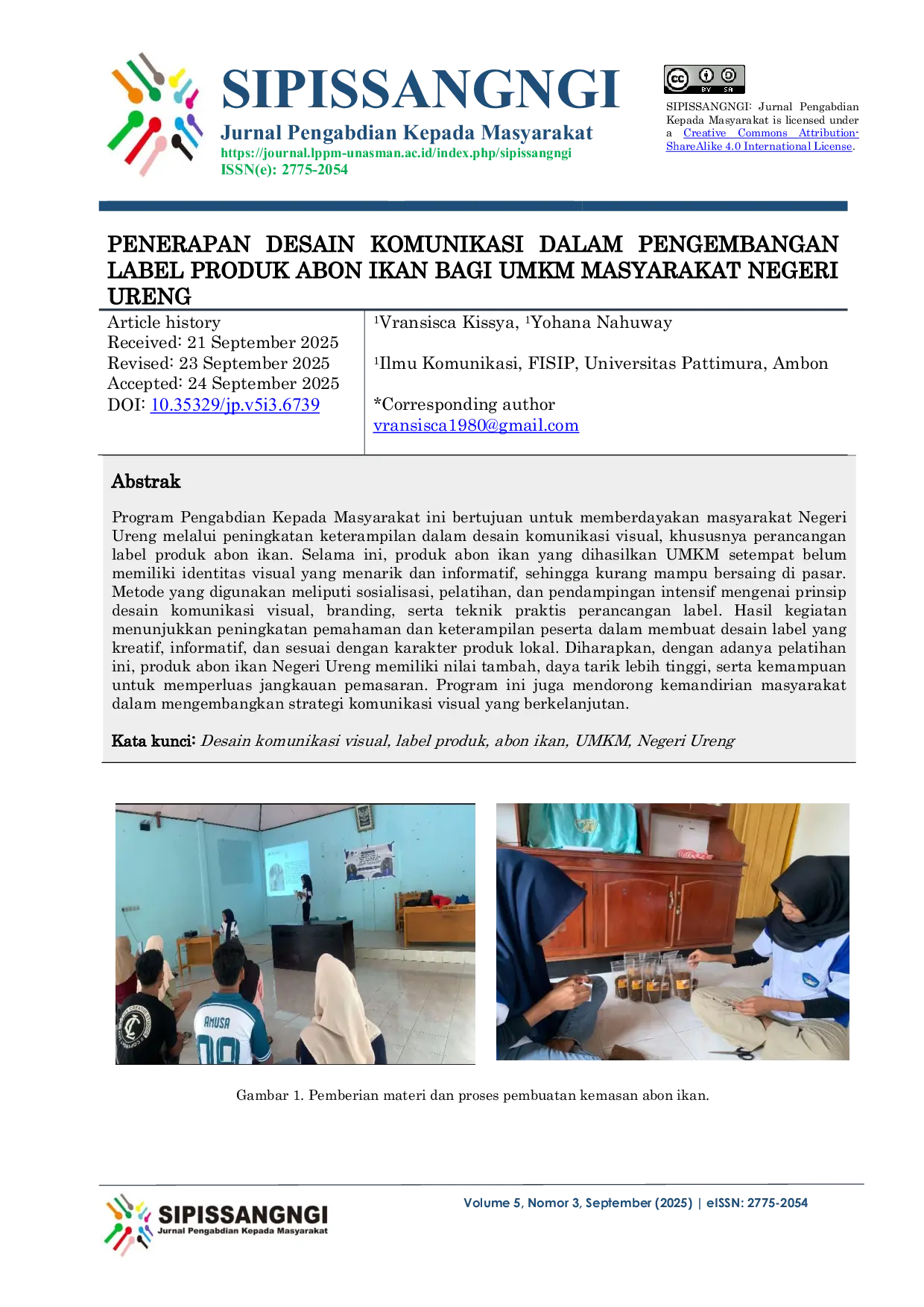 JURIS Penerapan Desain Komunikasi dalam Pengembangan Label Produk Abon Ikan Bagi UMKM Masyarakat Negeri Ureng