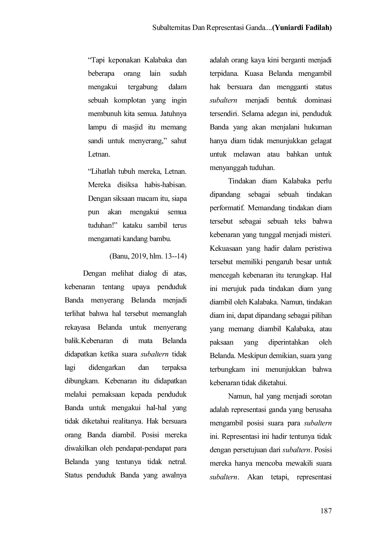 JURIS Subalternitas Dan Representasi Ganda Dalam Cerita Pendek Kalabaka Karya Iksaka Banu
