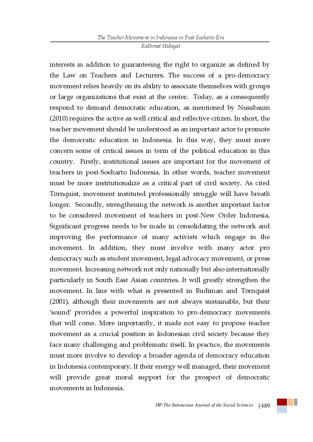 juris Democratic Citizenship of Teacher Movement in Indonesia Post Soeharto Between Democratic Citizenship and Civic Engagement