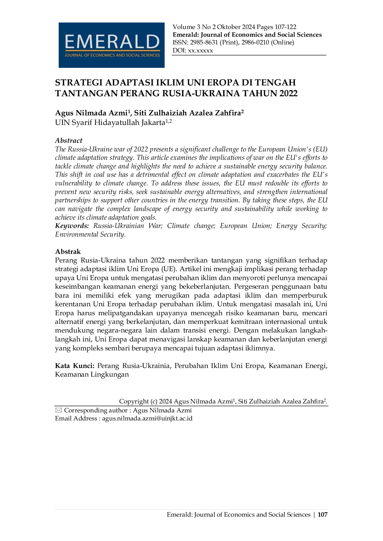 JURIS Strategi Adaptasi Iklim Uni Eropa di Tengah Tantangan Perang Rusia Ukraina Tahun 2022