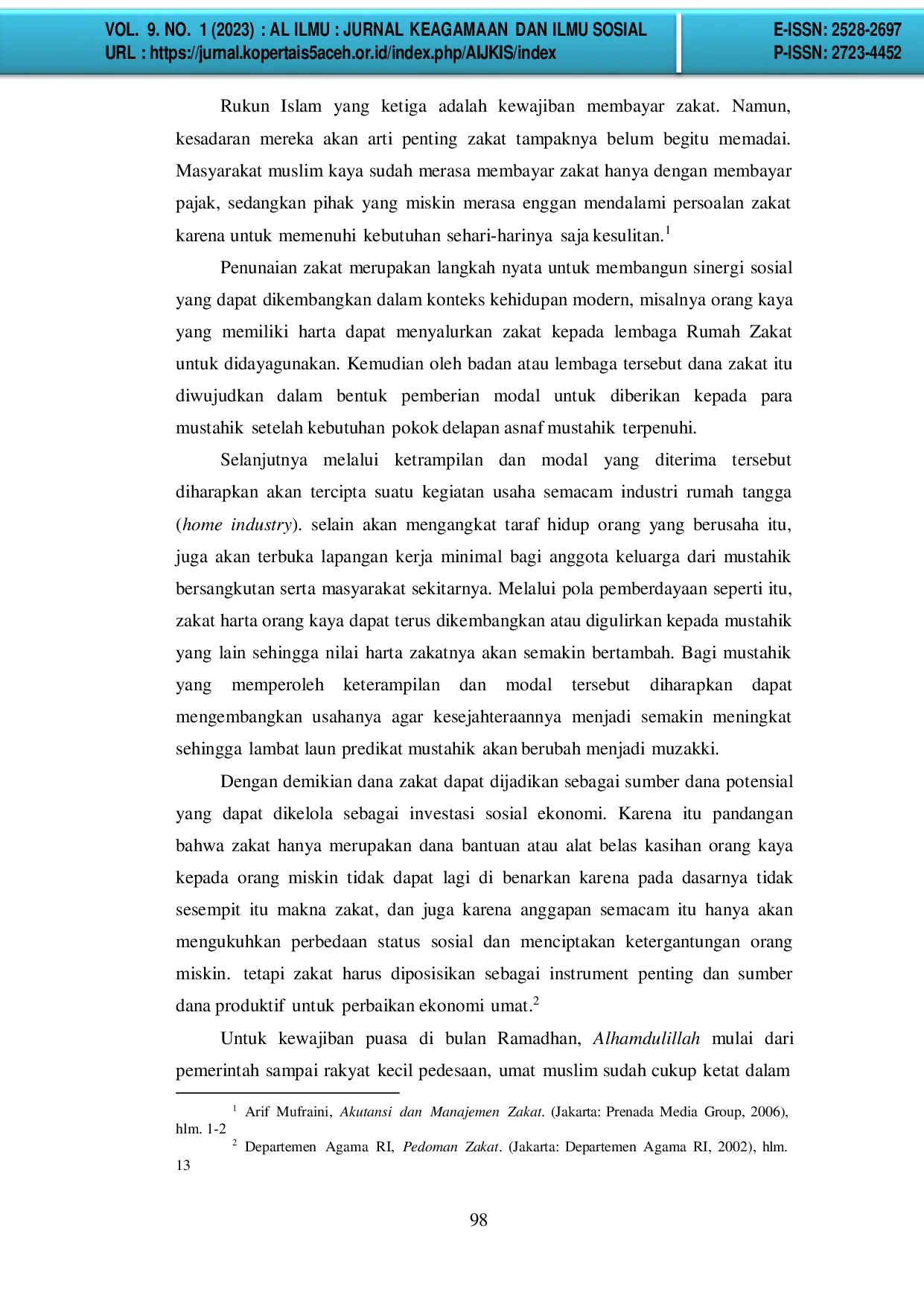 JURIS Studi Komparatif Tentang Model Pengelolaan Zakat Antara Rumah Zakat Dan Baitul Mal Aceh