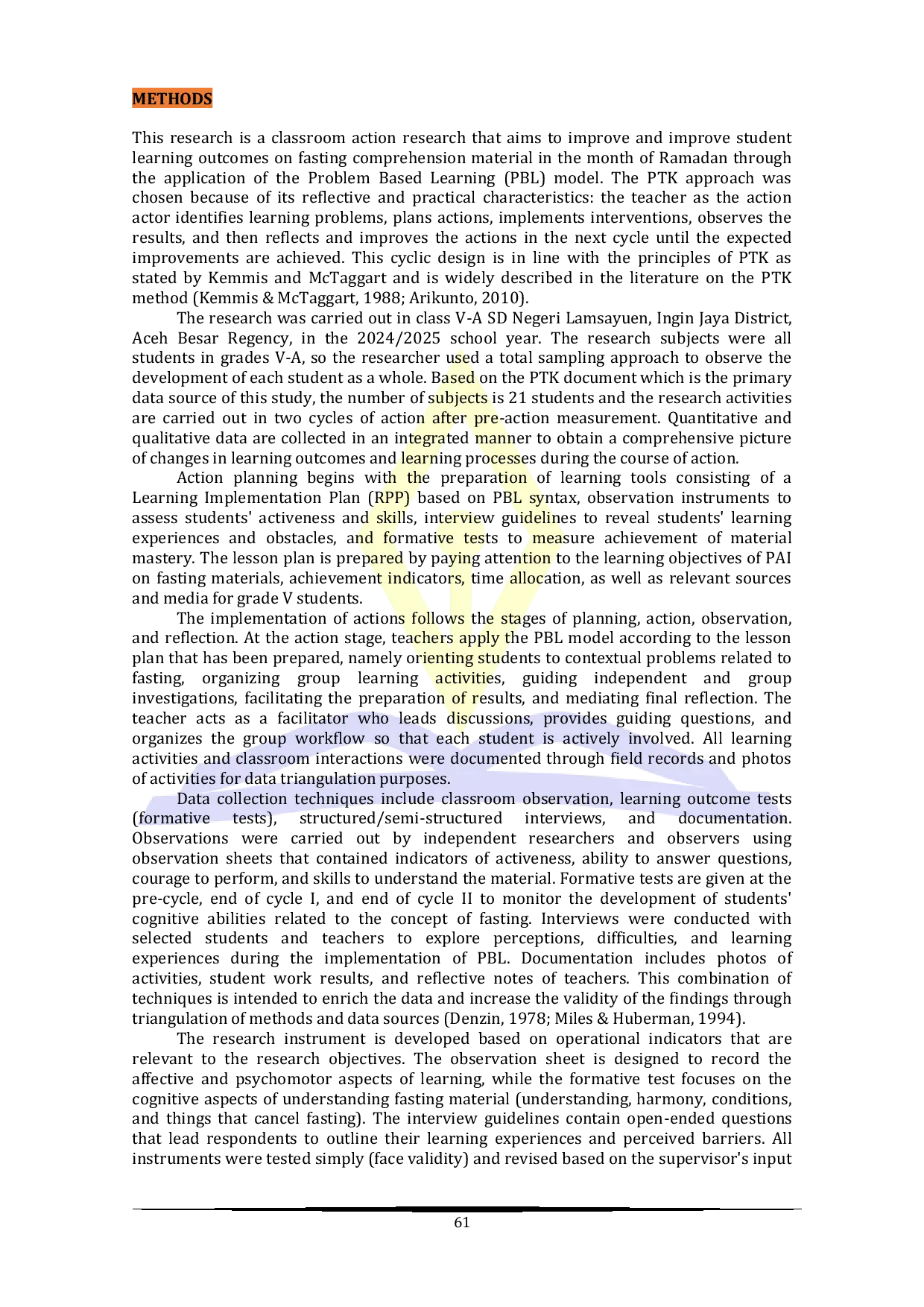 JURIS Efforts to Improve Student Learning Outcomes on Fasting in the Month of Ramadan Using the Problem Based Learning Model at Lamsayuen State Elementary School