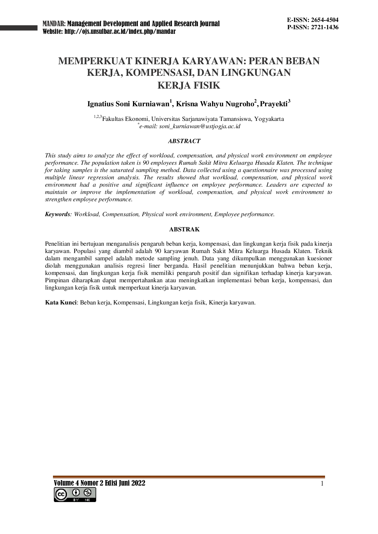 JURIS Mempersiapkan Kinerja Karyawan Peran Beban Kerja Kompensasi dan Lingkungan Kerja Fisik