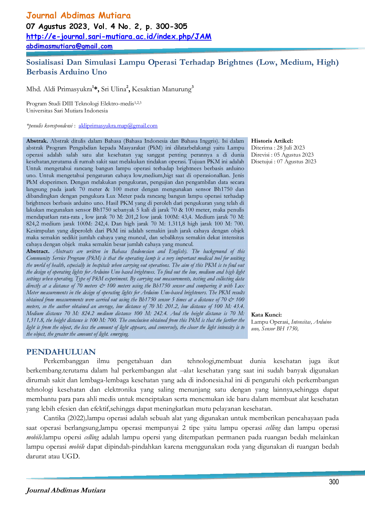 JURIS Sosialisasi Dan Simulasi Lampu Operasi Terhadap Brightnes Low Medium High Berbasis Arduino Uno