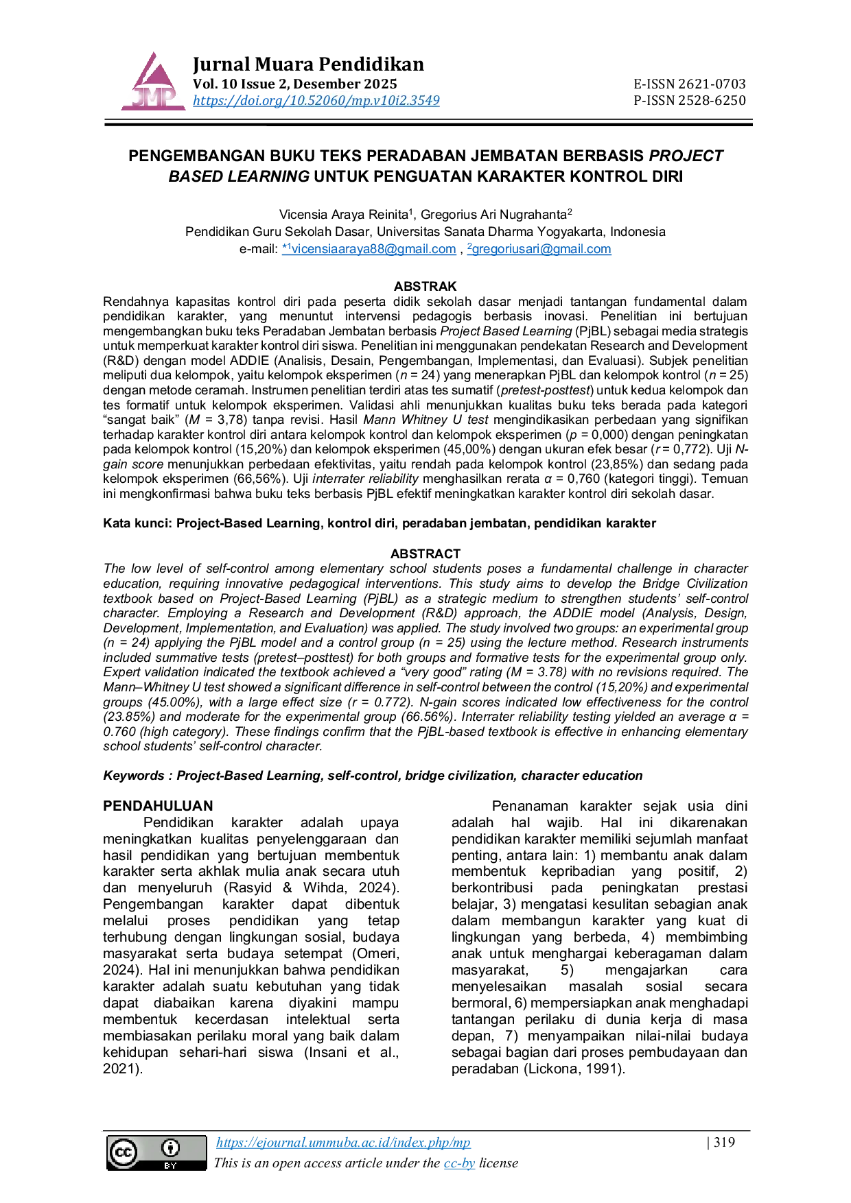 JURIS Pengembangan Buku Teks Peradaban Jembatan Berbasis Project Based Learning Untuk Penguatan Karakter Kontrol Diri