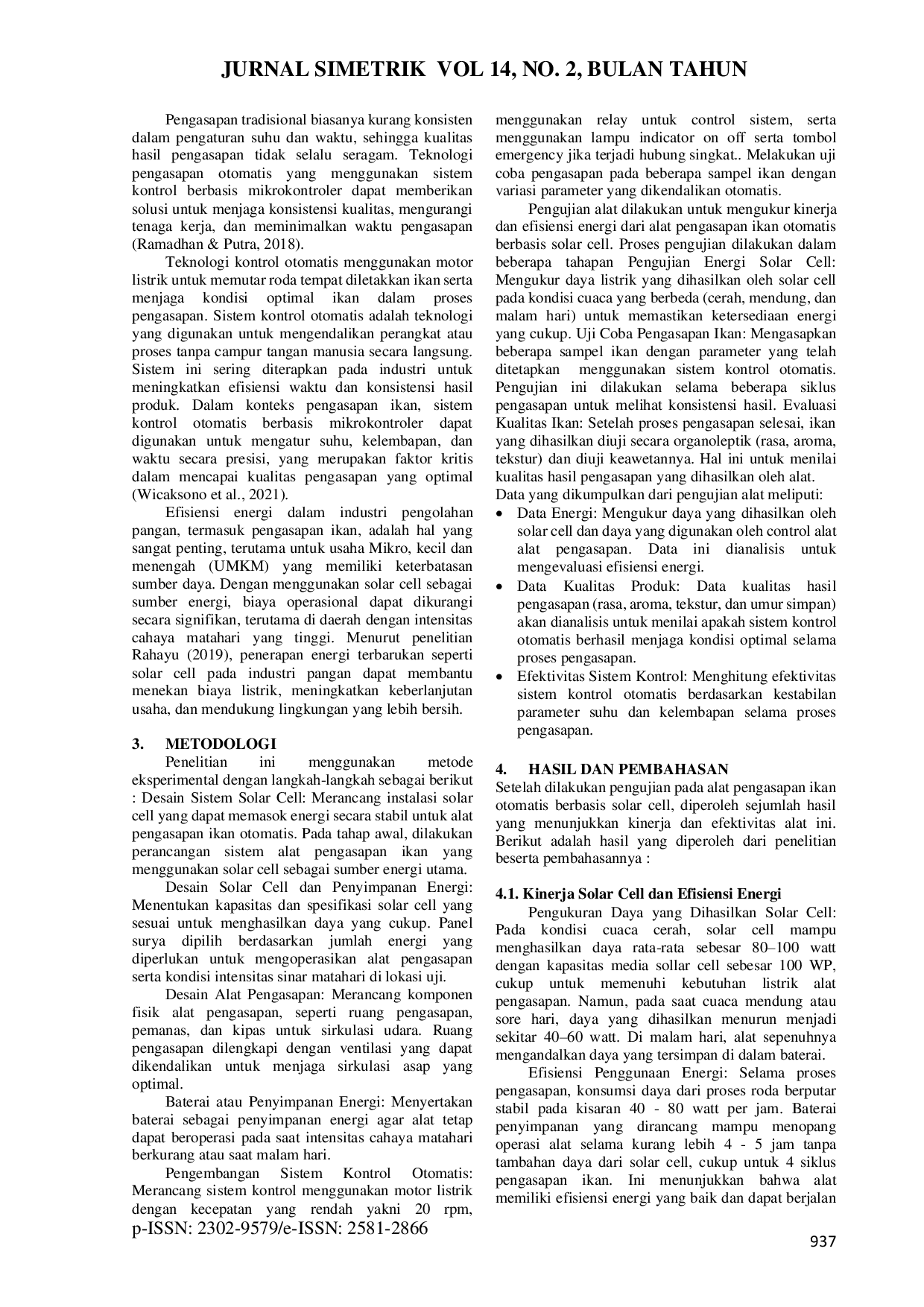 JURIS Pemanfaatan Solar Cell Sebagai Sumber Energi Listrik Terbarukan Untuk Kontrol Alat Pengasapan Ikan Otomatis