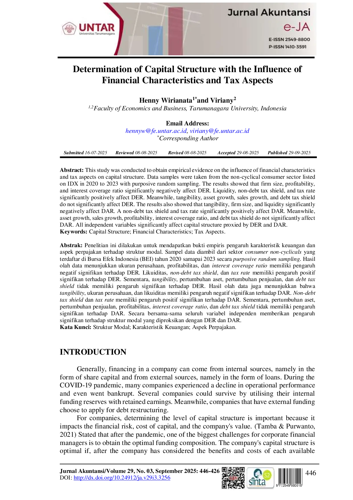 JURIS Determination of Capital Structure with the Influence of Financial Characteristics and Tax Aspects