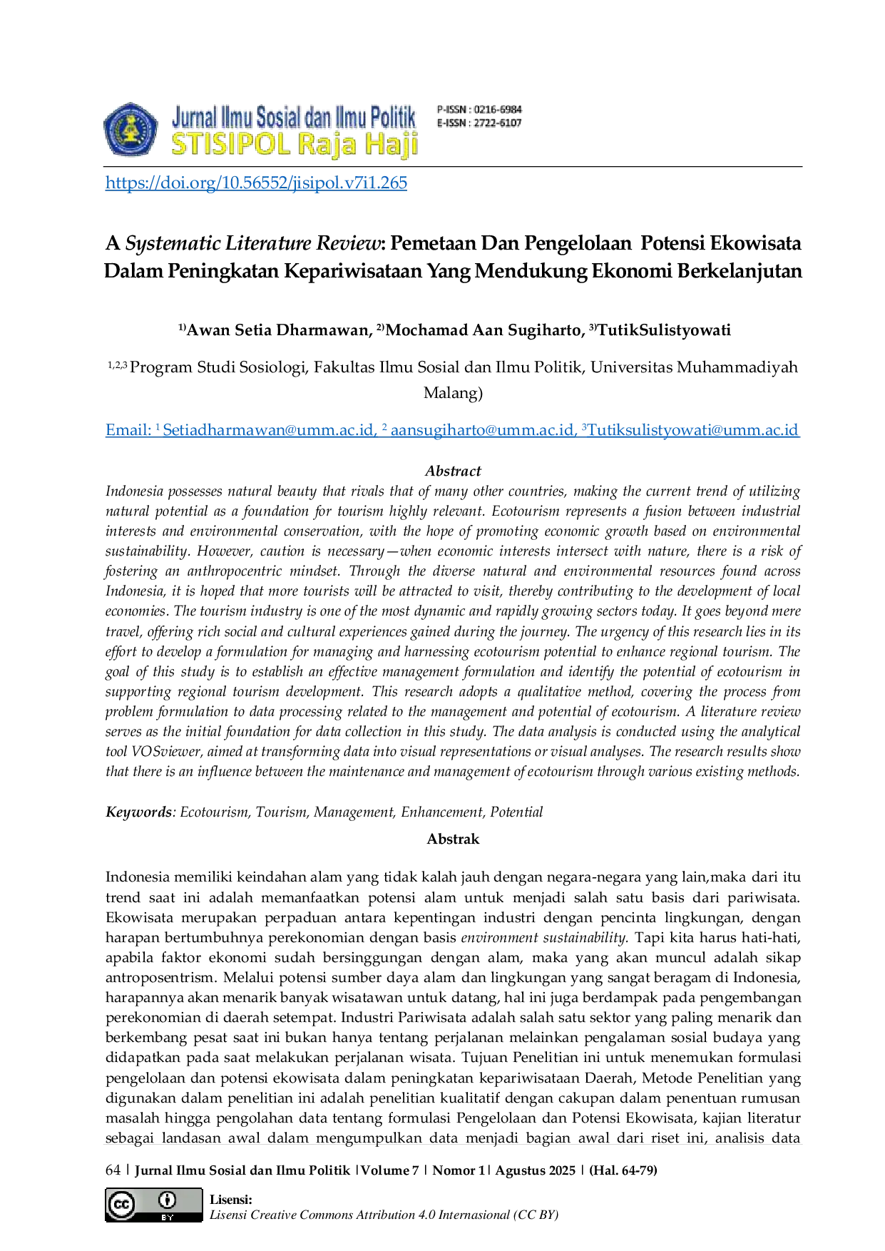 JURIS A Systematic Literature Review Pemetaan Dan Pengelolaan Potensi Ekowisata Dalam Peningkatan Kepariwisataan Yang Mendukung Ekonomi Berkelanjutan