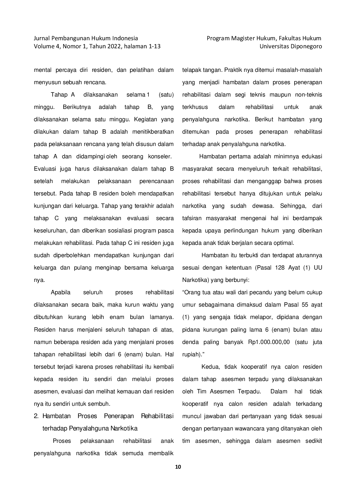 JURIS Penerapan Rehabilitasi Terhadap Anak Penyalahguna Narkotika