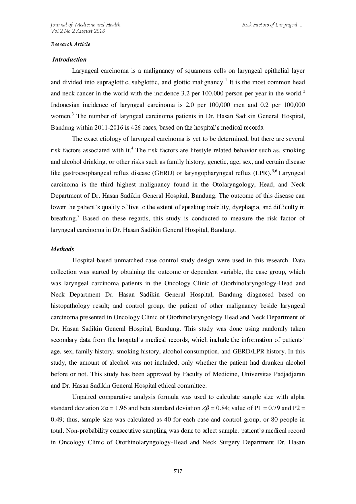 juris Risk Factors of Laryngeal Carcinoma in Otorhinolaryngology Head and Neck Division of Dr Hasan Sadikin Hospital Bandung