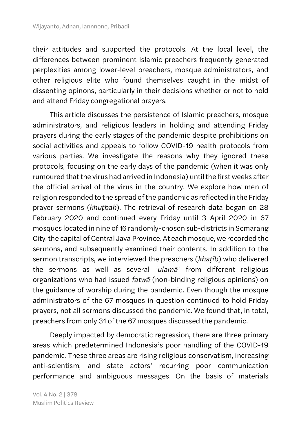 JURIS When Religious Conservatism Intertwines with Anti Scientism Friday Prayers in the Time of Corona in Semarang Indonesia