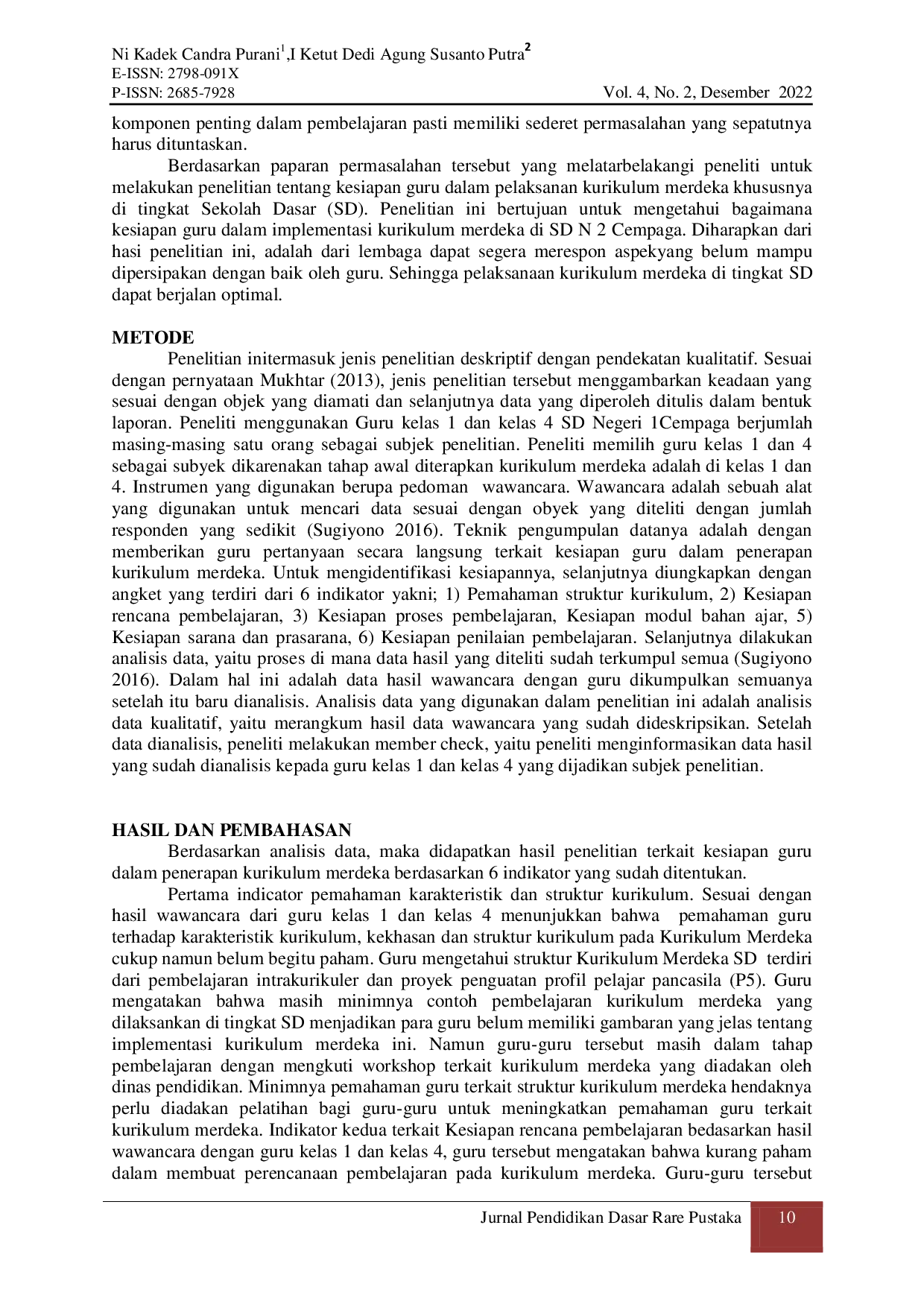 JURIS Analisis Kesiapan Guru Dalam Penerapan Kurikulum Merdeka Belajar Di Sdn 2 Cempaga