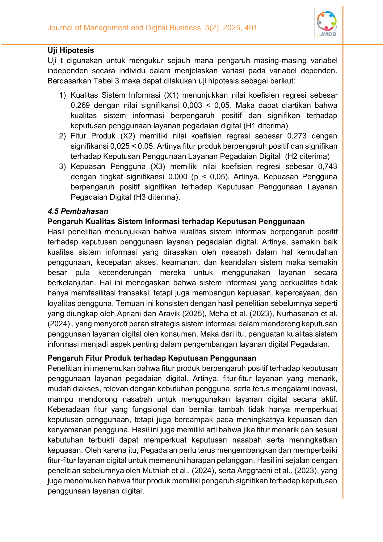 JURIS Peran kualitas sistem informasi fitur produk dan kepuasan pengguna terhadap keputusan penggunaan Layanan Pegadaian Digital PDS di Pegadaian Semarang