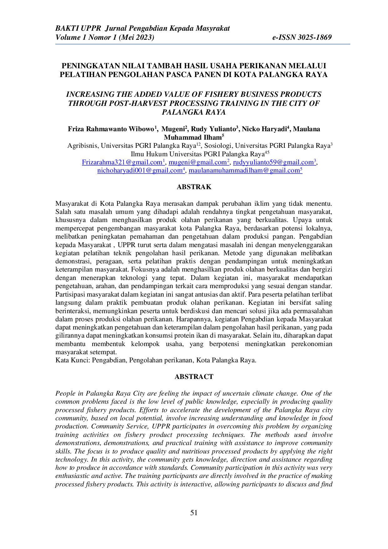 JURIS Peningkatan Nilai Tambah Hasil Usaha Perikanan Melalui Pelatihan Pengolahan Pasca Panen Di Kota Palangka Raya