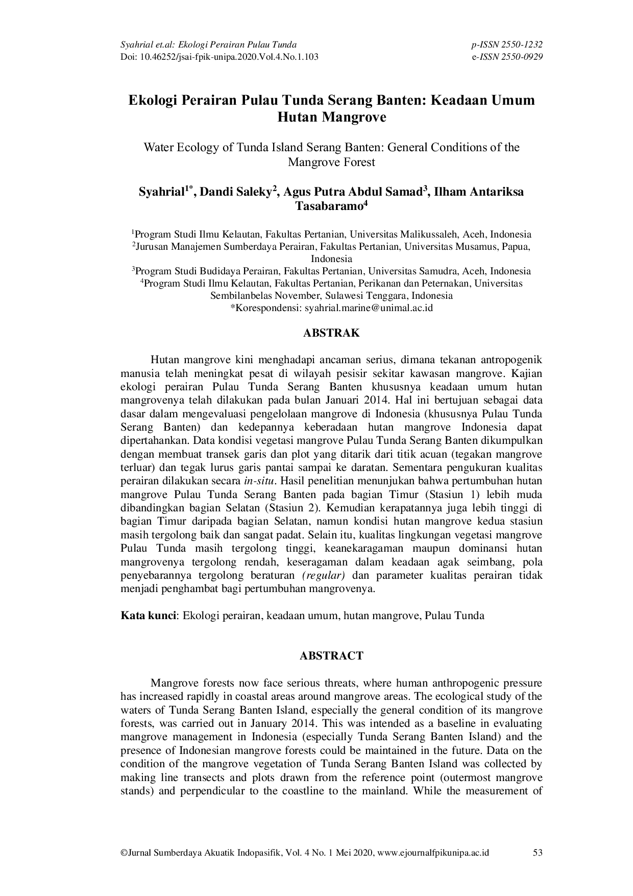 JURIS Ekologi Perairan Pulau Tunda Serang Banten Keadaan Umum Hutan Mangrove