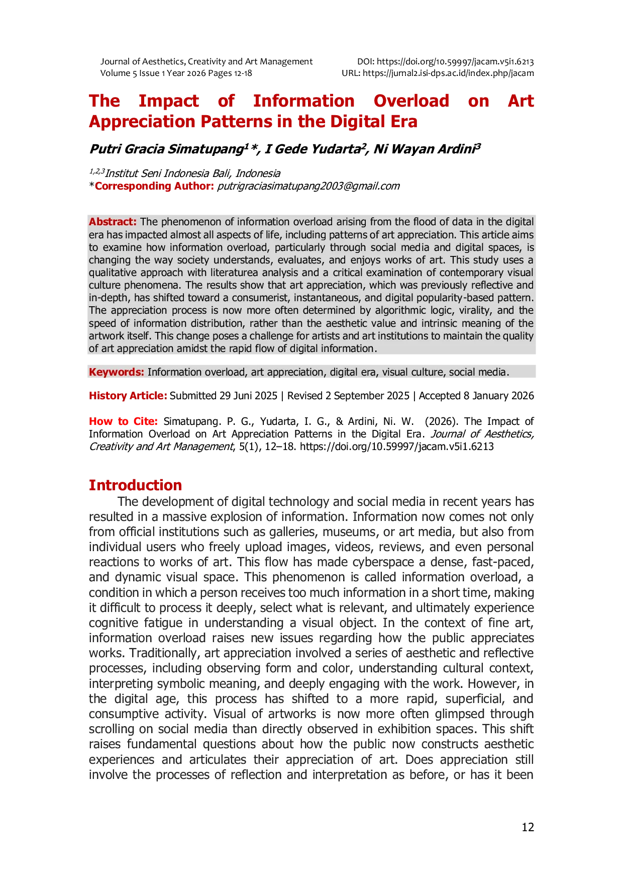 JURIS The Impact of Information Overload on Art Appreciation Patterns in the Digital Era