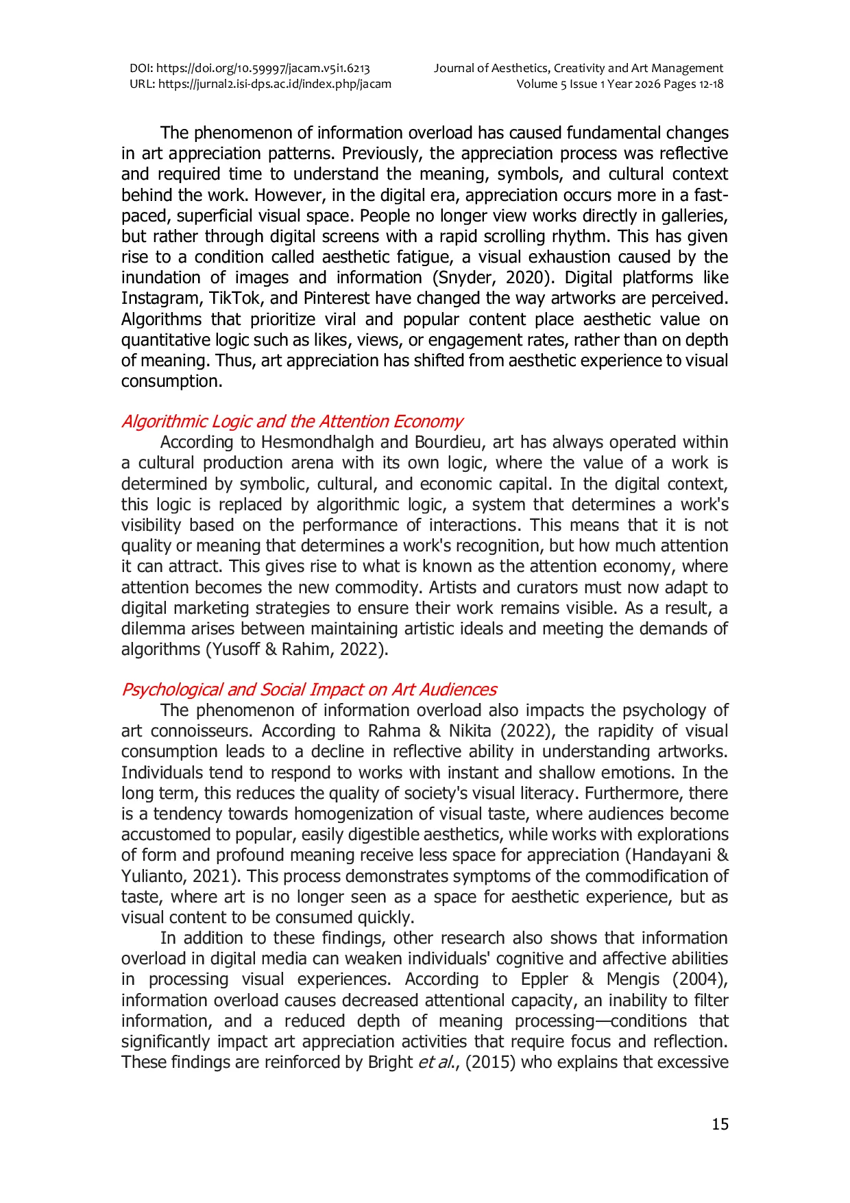 JURIS The Impact of Information Overload on Art Appreciation Patterns in the Digital Era