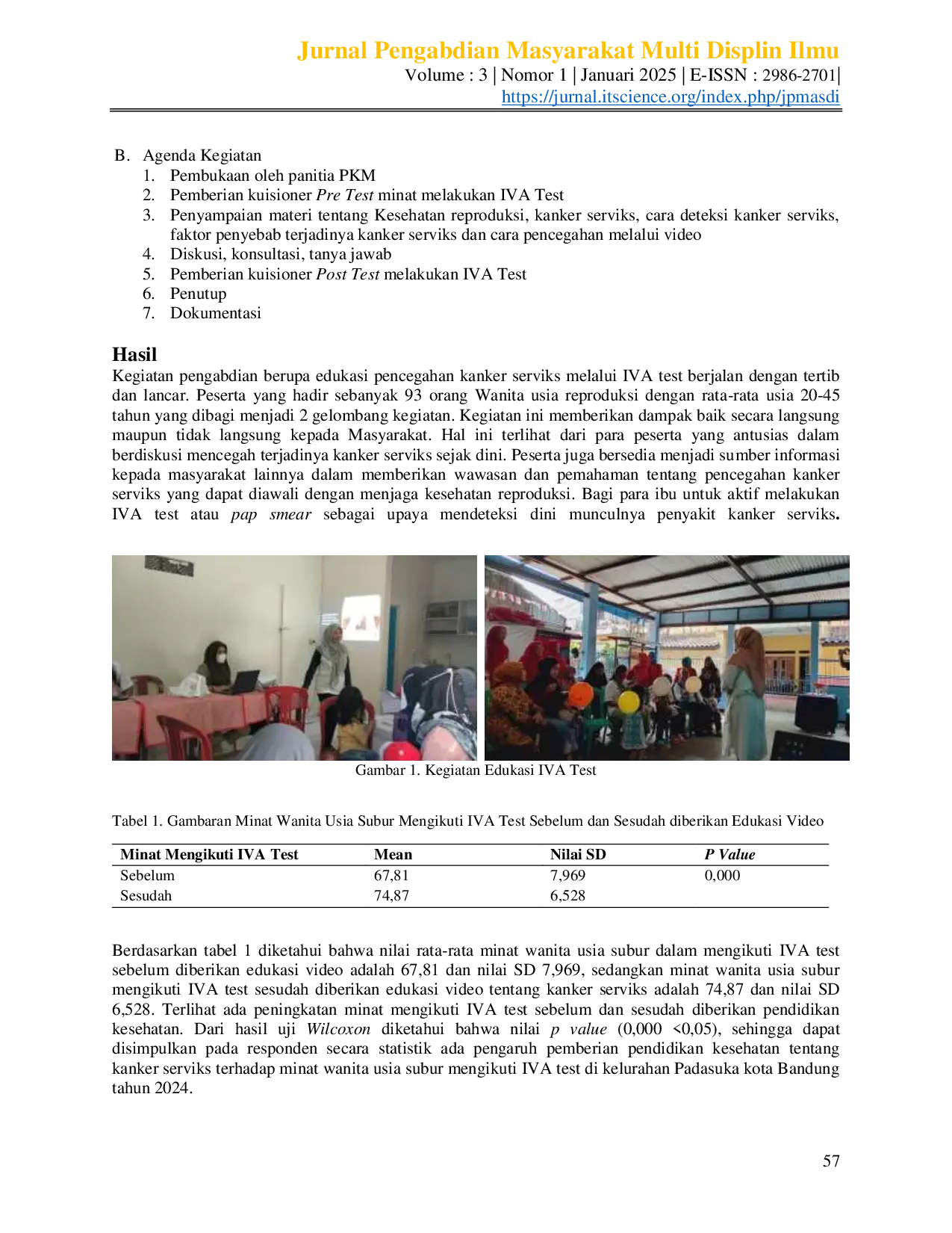 JURIS Edukasi Menggunakan Video Terhadap Minat Wanita Usia Subur WUS Melakukan IVA Test di Puskesmas Padasuka Bandung