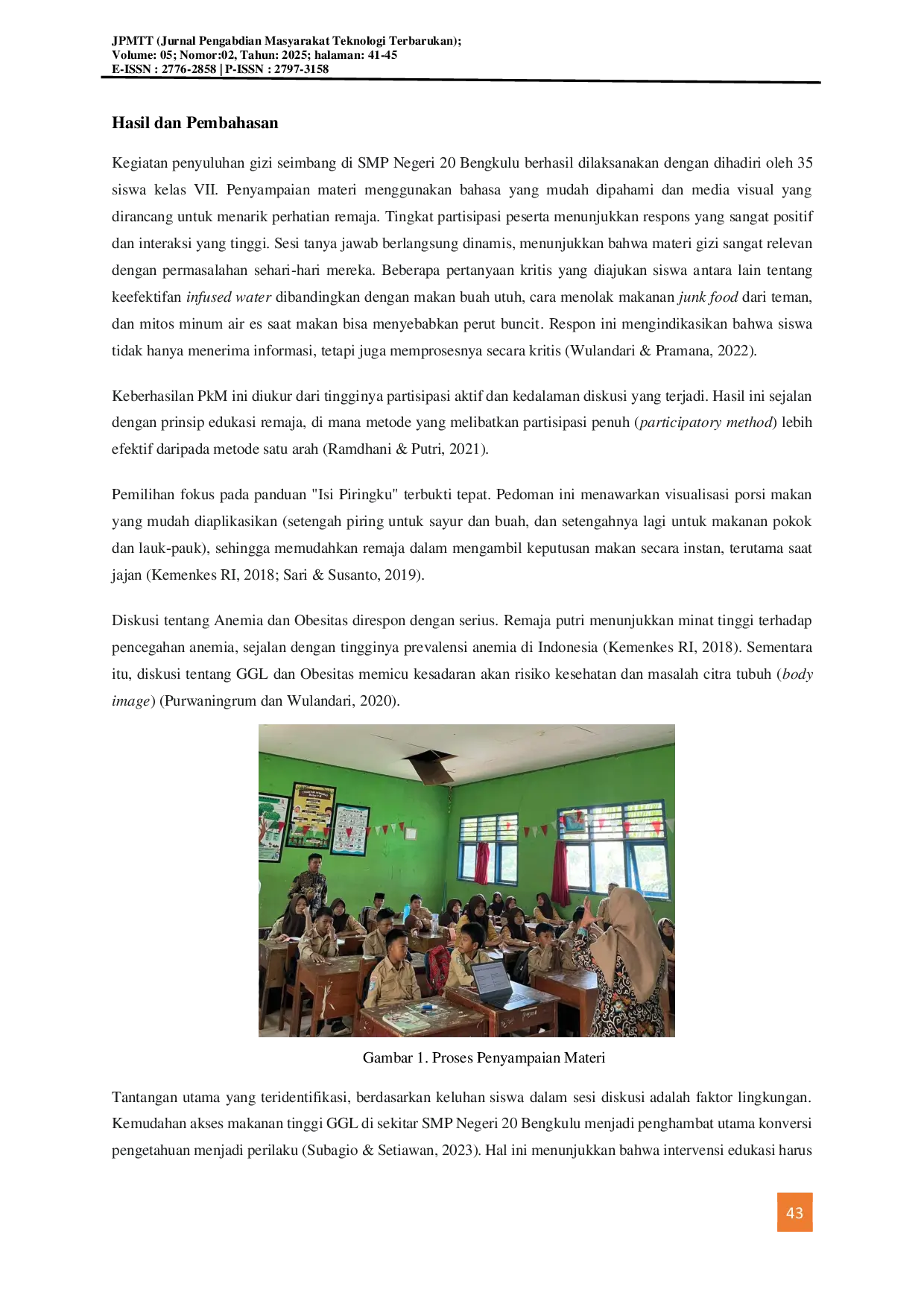 JURIS Edukasi Gizi Seimbang Berbasis Media Presentasi Visual Digital Untuk Remaja Sehat dan Aktif Di SMP Negeri 20 Bengkulu