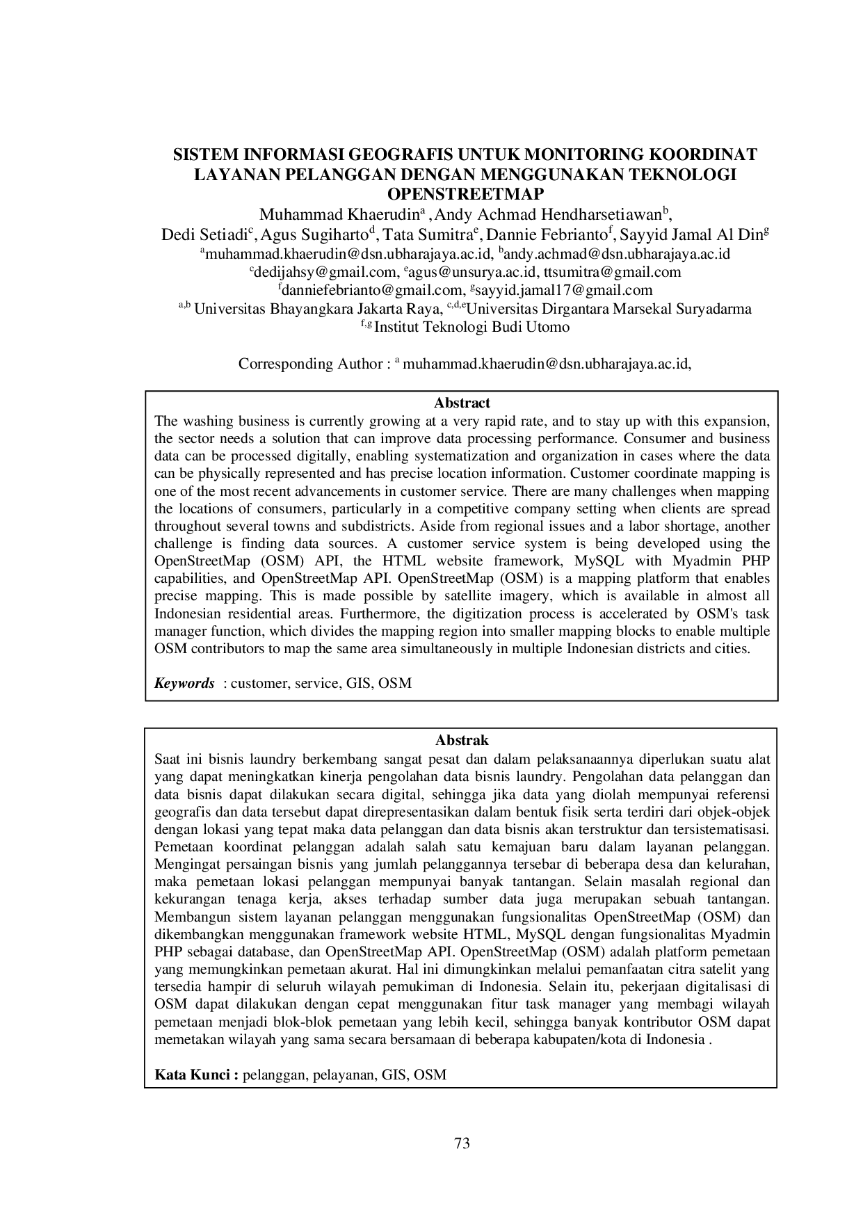 JURIS Sistem Informasi Geografis Untuk Monitoring Koordinat Layanan Pelanggan Dengan Menggunakan Teknologi Openstreetmap