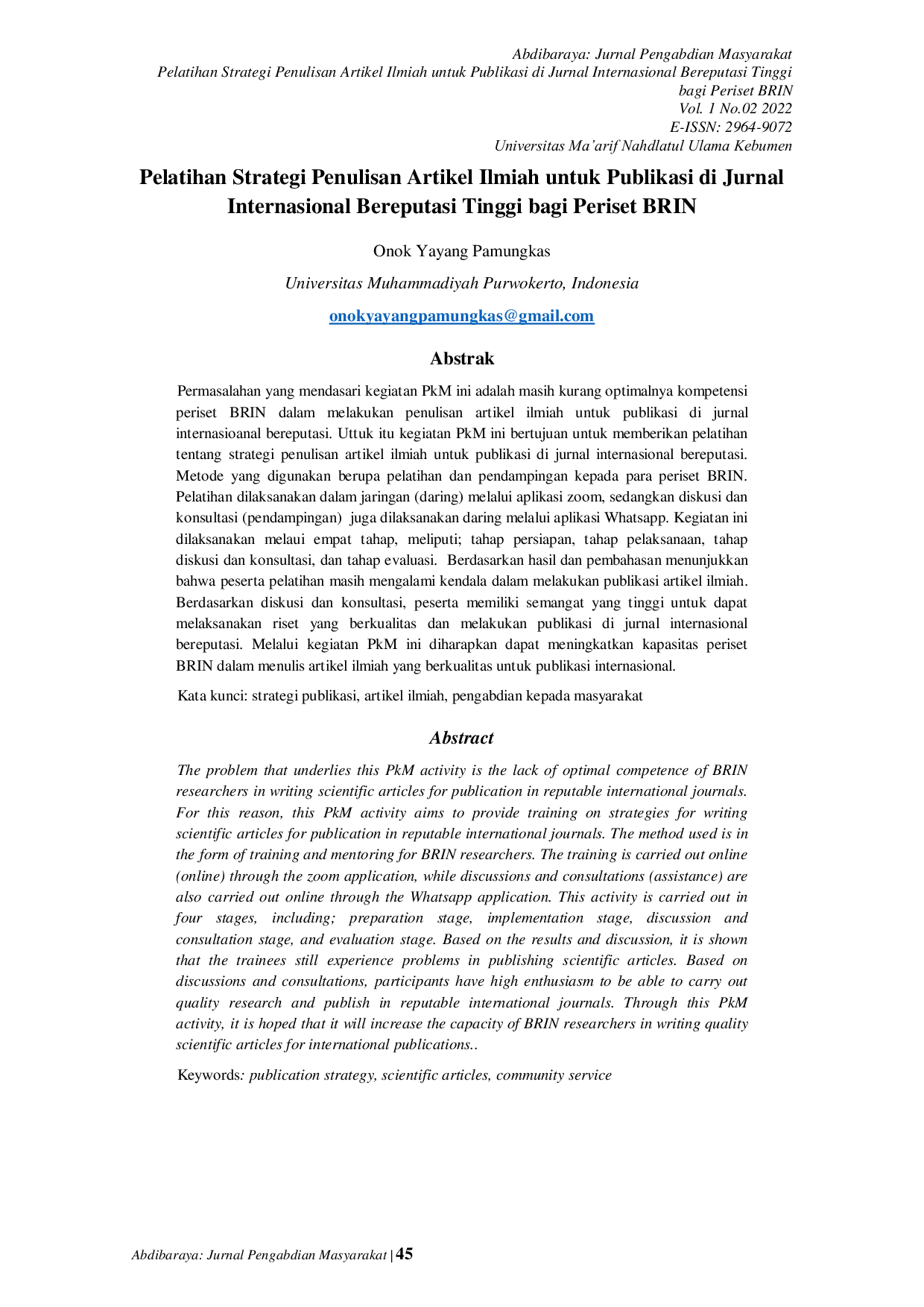 JURIS Pelatihan Strategi Penulisan Artikel Ilmiah untuk Publikasi di Jurnal Internasional Bereputasi Tinggi bagi Periset BRIN