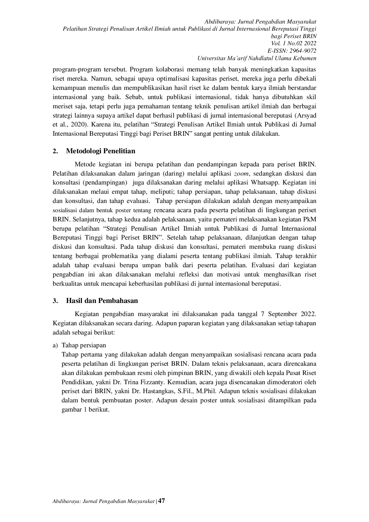 JURIS Pelatihan Strategi Penulisan Artikel Ilmiah untuk Publikasi di Jurnal Internasional Bereputasi Tinggi bagi Periset BRIN