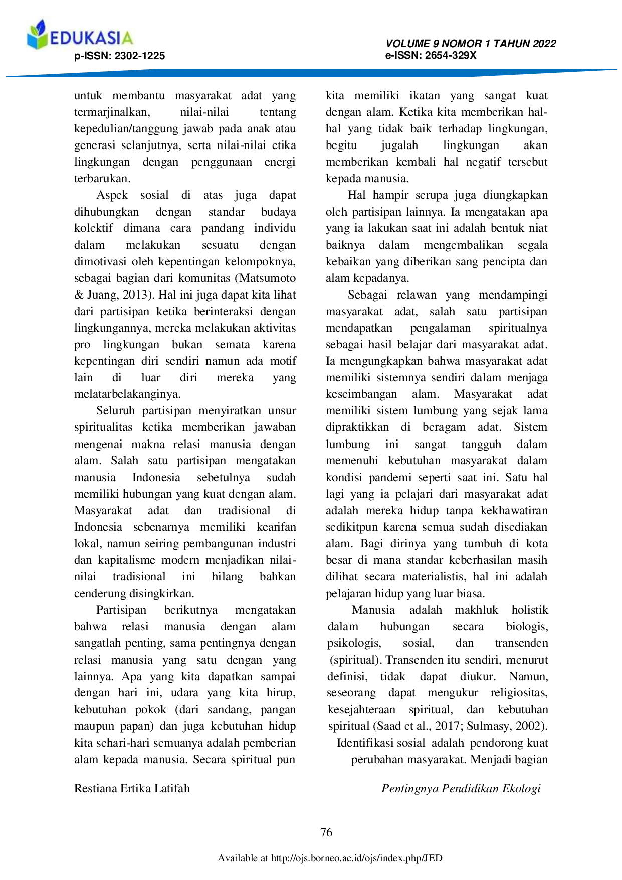 JURIS Pentingnya Pendidikan Ekologi Dalam Kurikulum Pendidikan Indonesia Untuk Membentuk Perilaku Ramah Ekologi