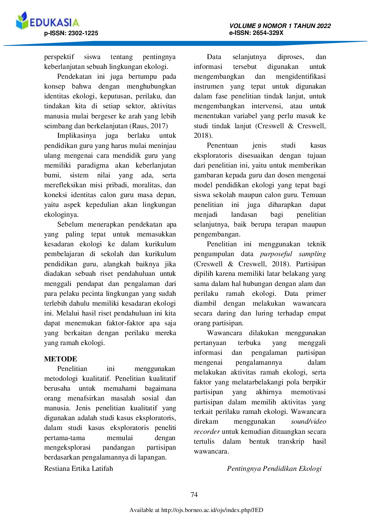 JURIS Pentingnya Pendidikan Ekologi Dalam Kurikulum Pendidikan Indonesia Untuk Membentuk Perilaku Ramah Ekologi