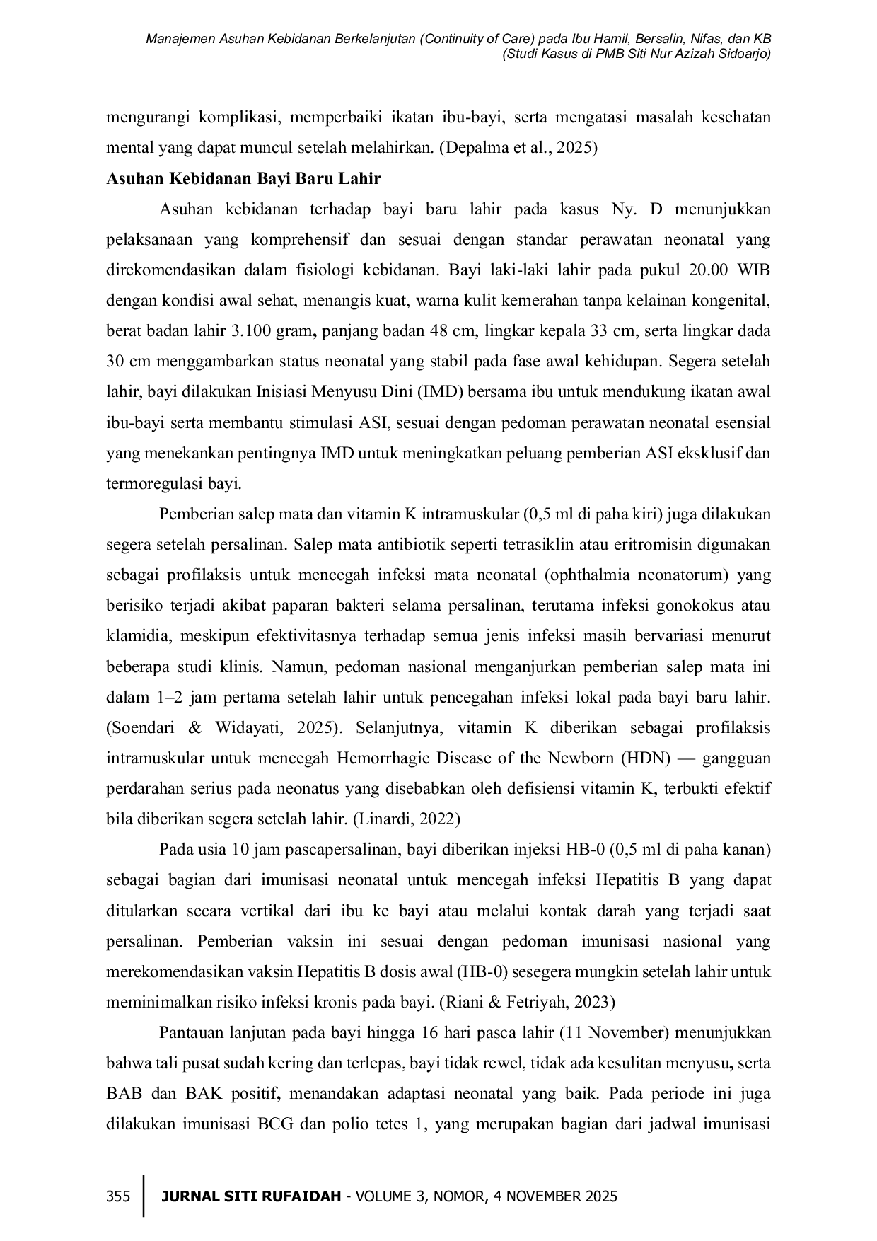 JURIS Manajemen Asuhan Kebidanan Berkelanjutan Continuity of Care pada Ibu Hamil Bersalin Nifas dan KB Studi Kasus di PMB Siti Nur Azizah Sidoarjo