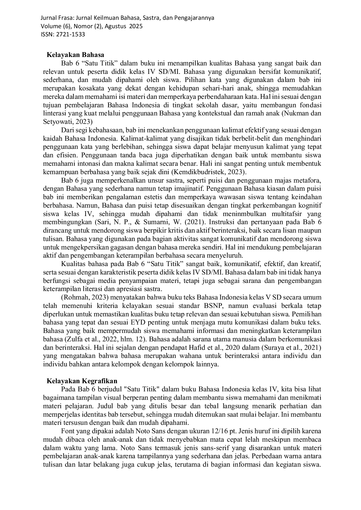 JURIS Analisis Kelayakan Isi Buku Siswa Kelas IV SD MI Bab 6 Satu Titik Berdasarkan Standar BSNP